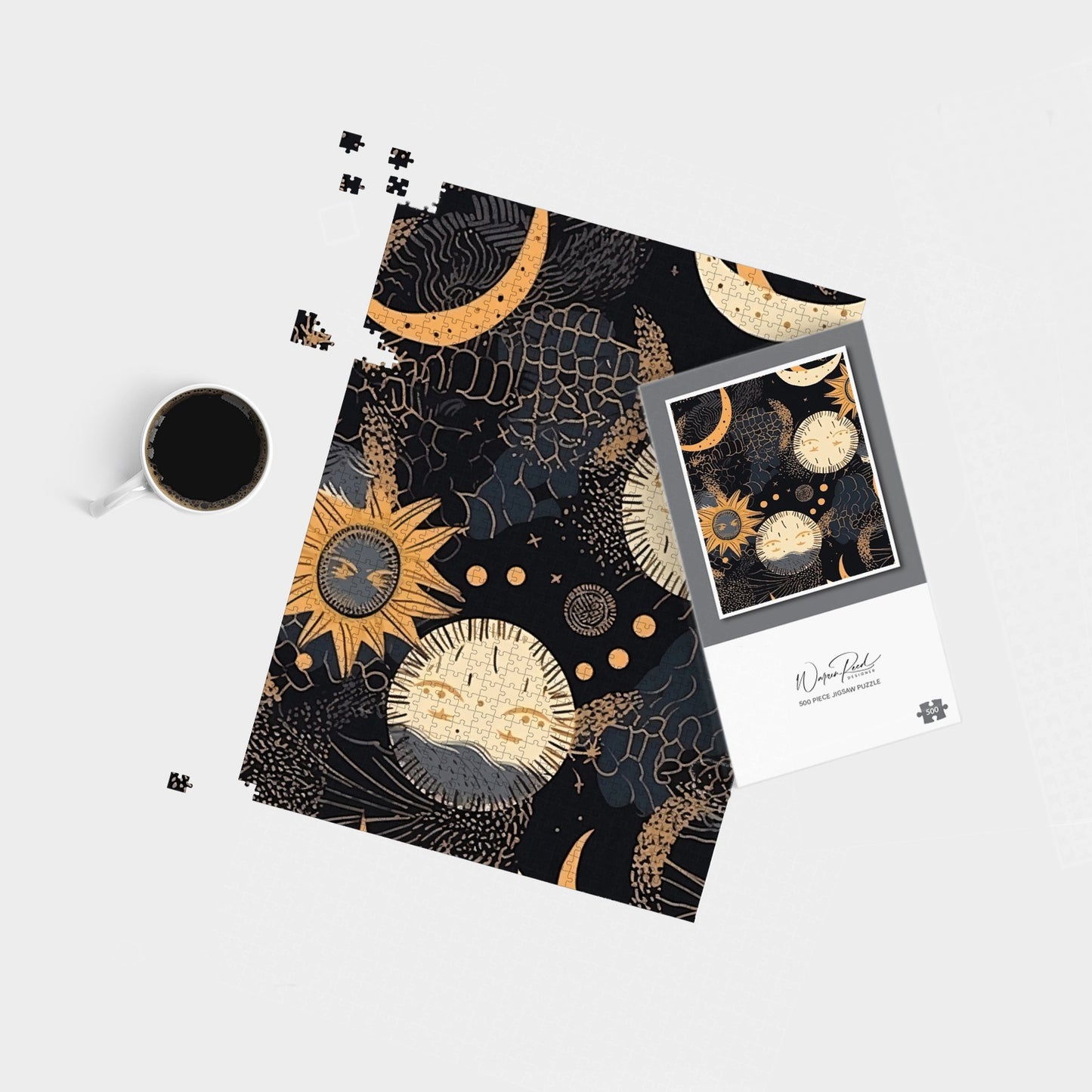 Gold Sun and Moon Jigsaw Puzzle
