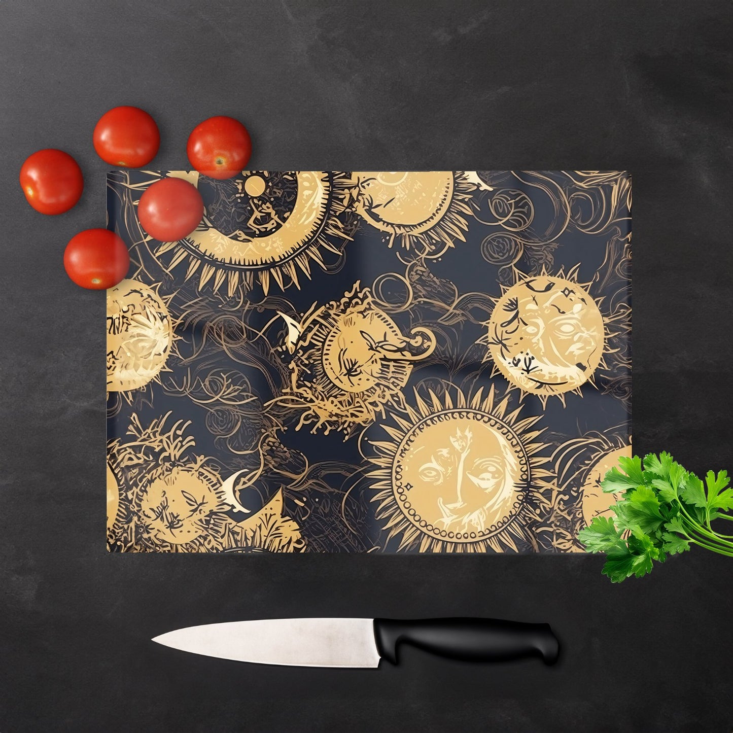 Moon And Sun Gold Blue Glass Chopping Board