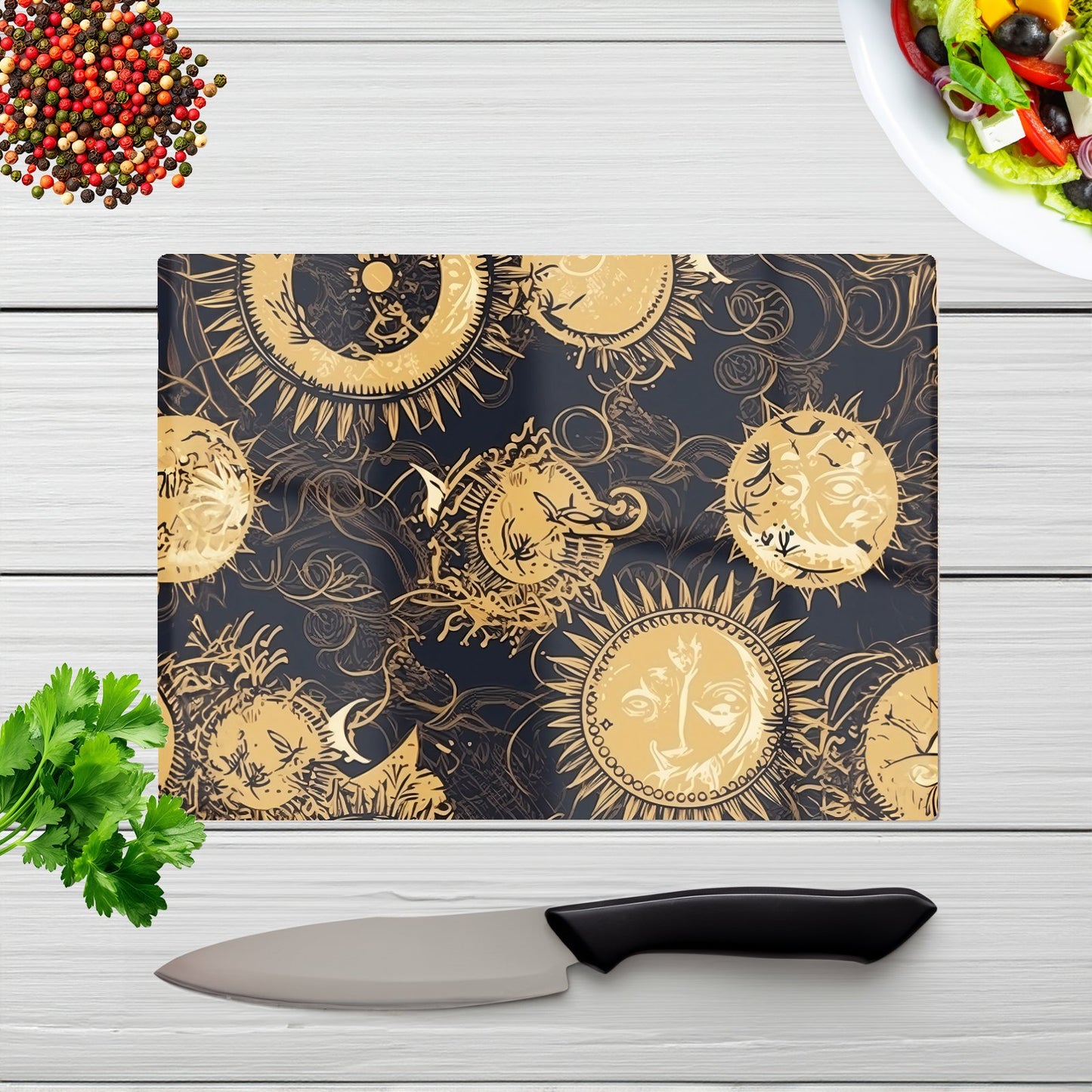 Moon And Sun Gold Blue Glass Chopping Board