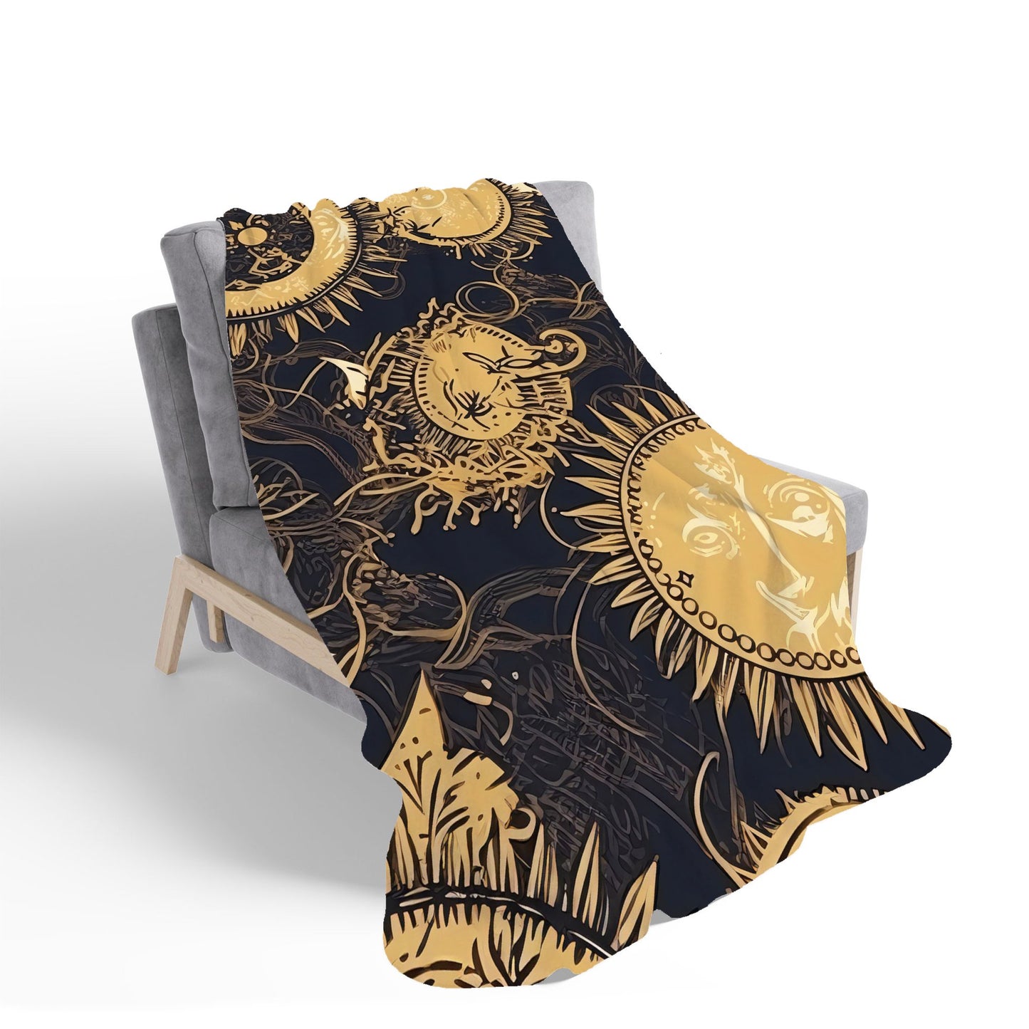 Moon and Sun Gold Blue Sherpa Blanket