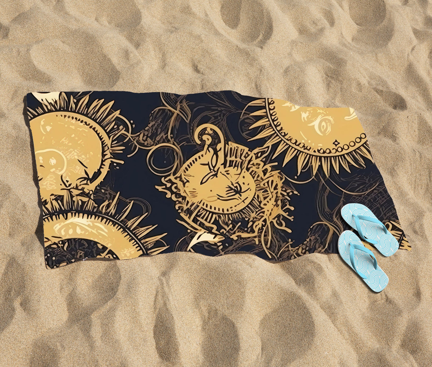 Moon and Sun Gold Blue Beach Towel