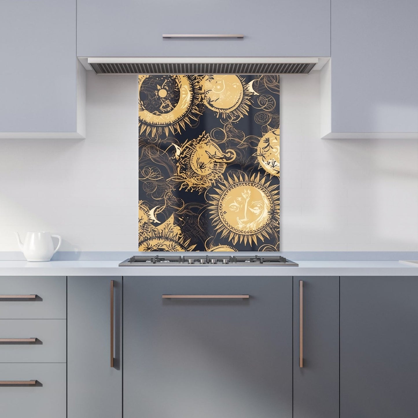 Moon and Sun Gold Blue Kitchen Splashback
