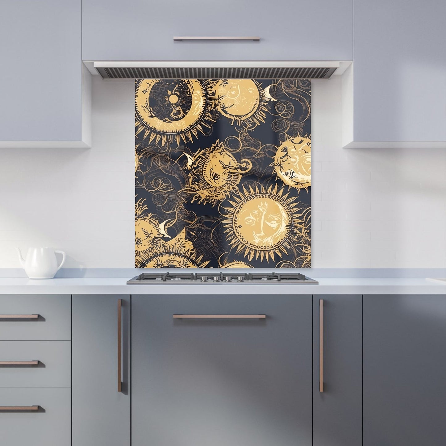 Moon and Sun Gold Blue Kitchen Splashback