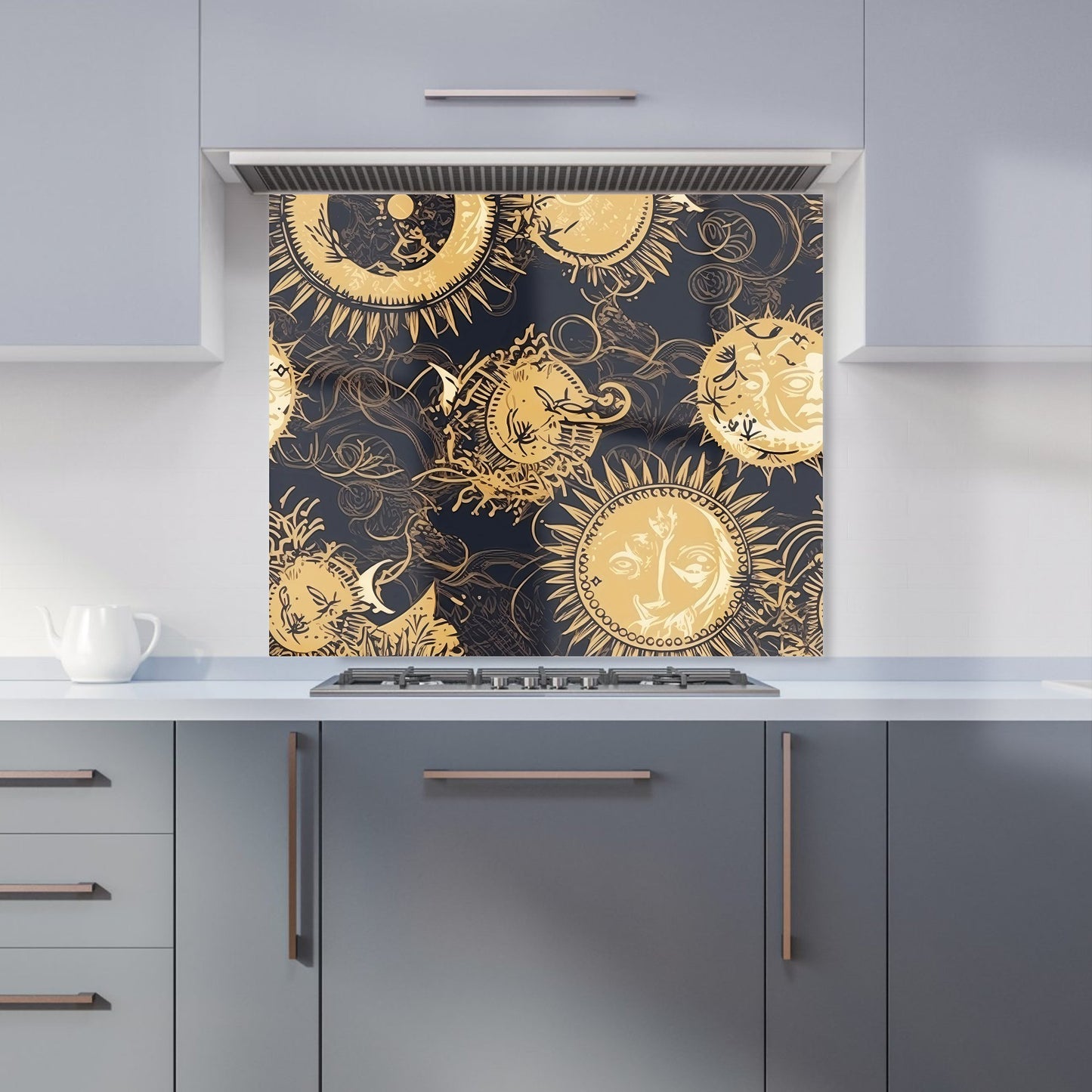 Moon and Sun Gold Blue Kitchen Splashback