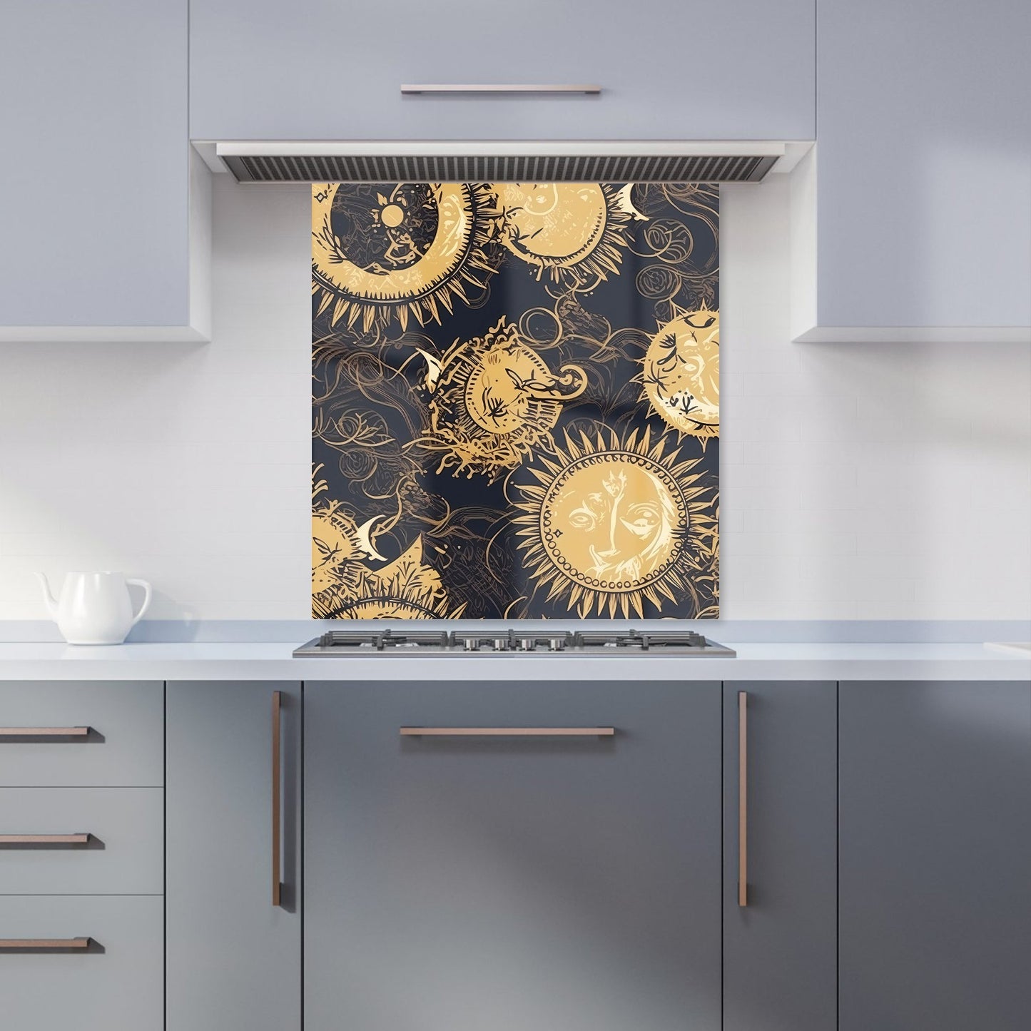 Moon and Sun Gold Blue Kitchen Splashback