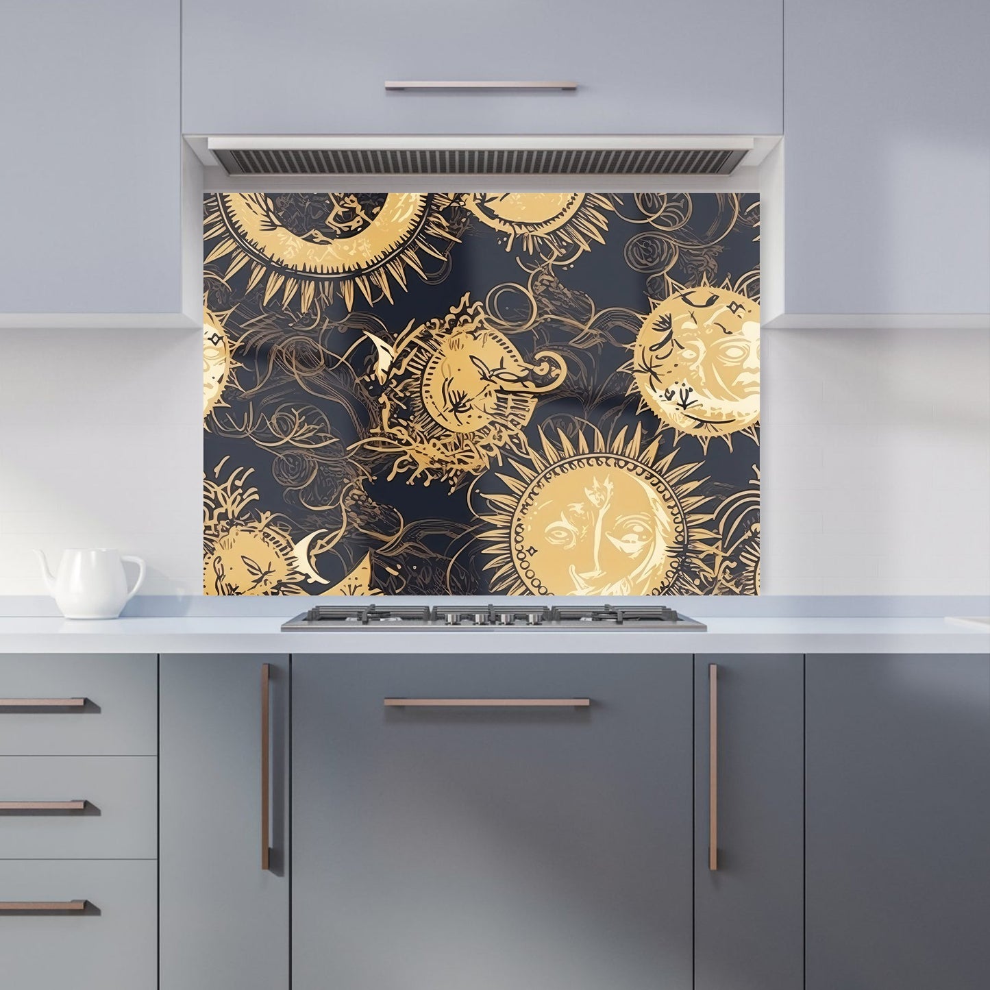 Moon and Sun Gold Blue Kitchen Splashback