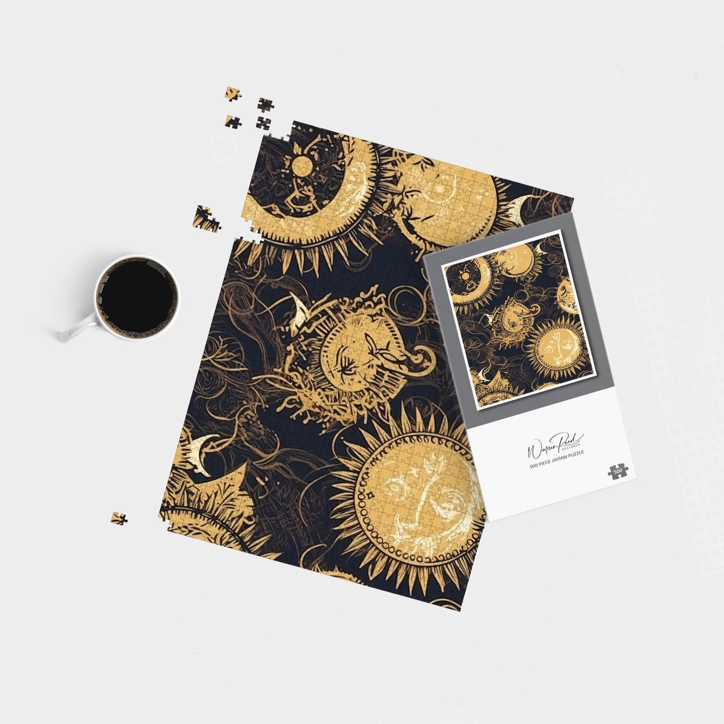 Moon and Sun Gold Blue Jigsaw Puzzle