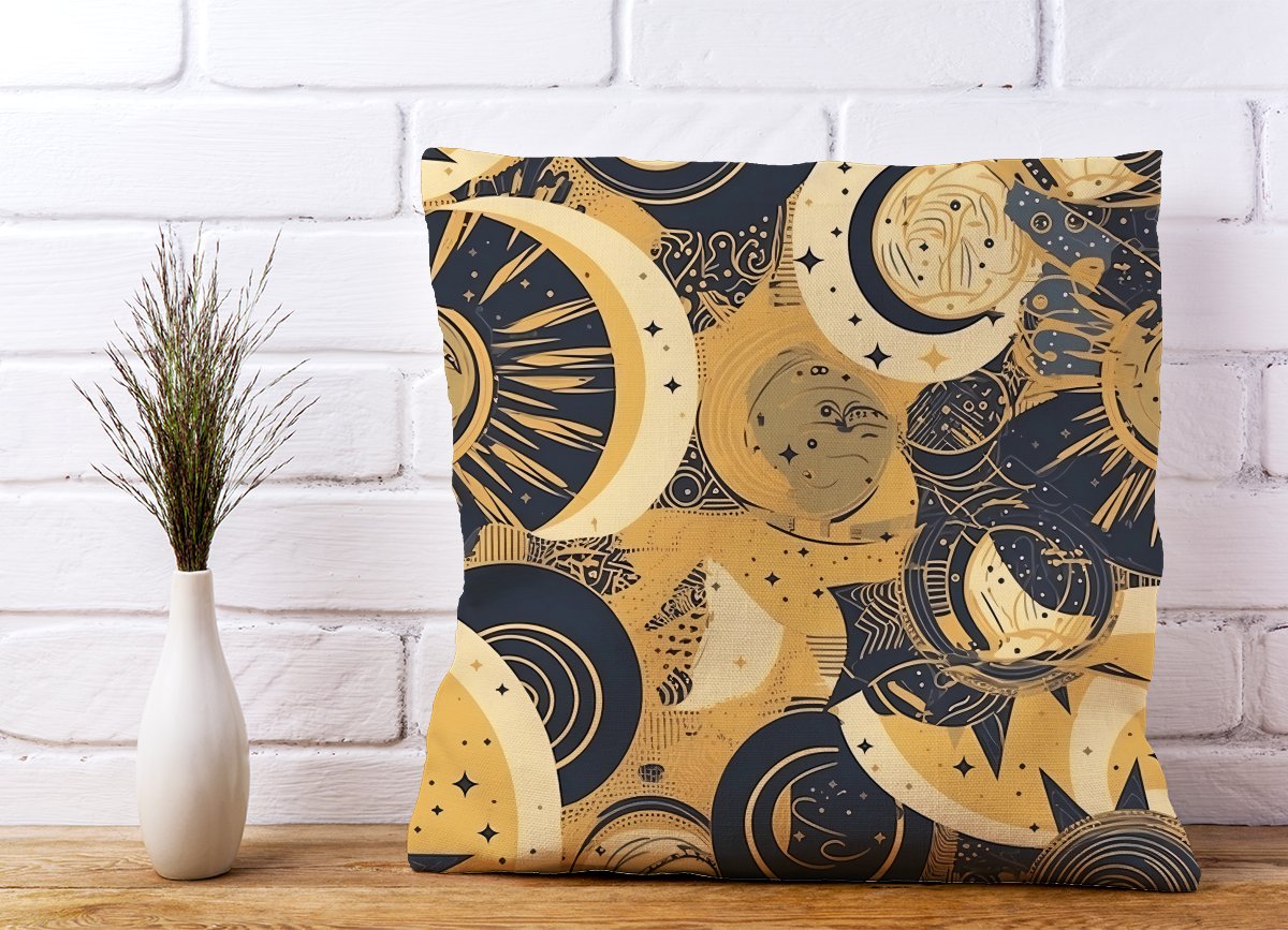 Blue Gold Moon and Sun Cushions