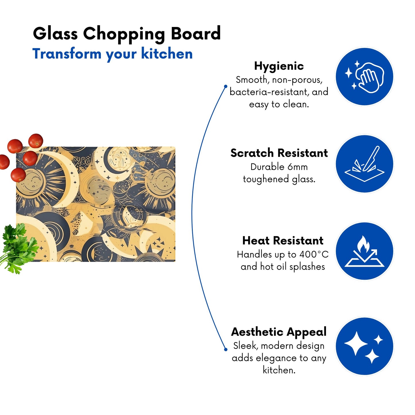 Blue Gold Moon And Sun Glass Chopping Board