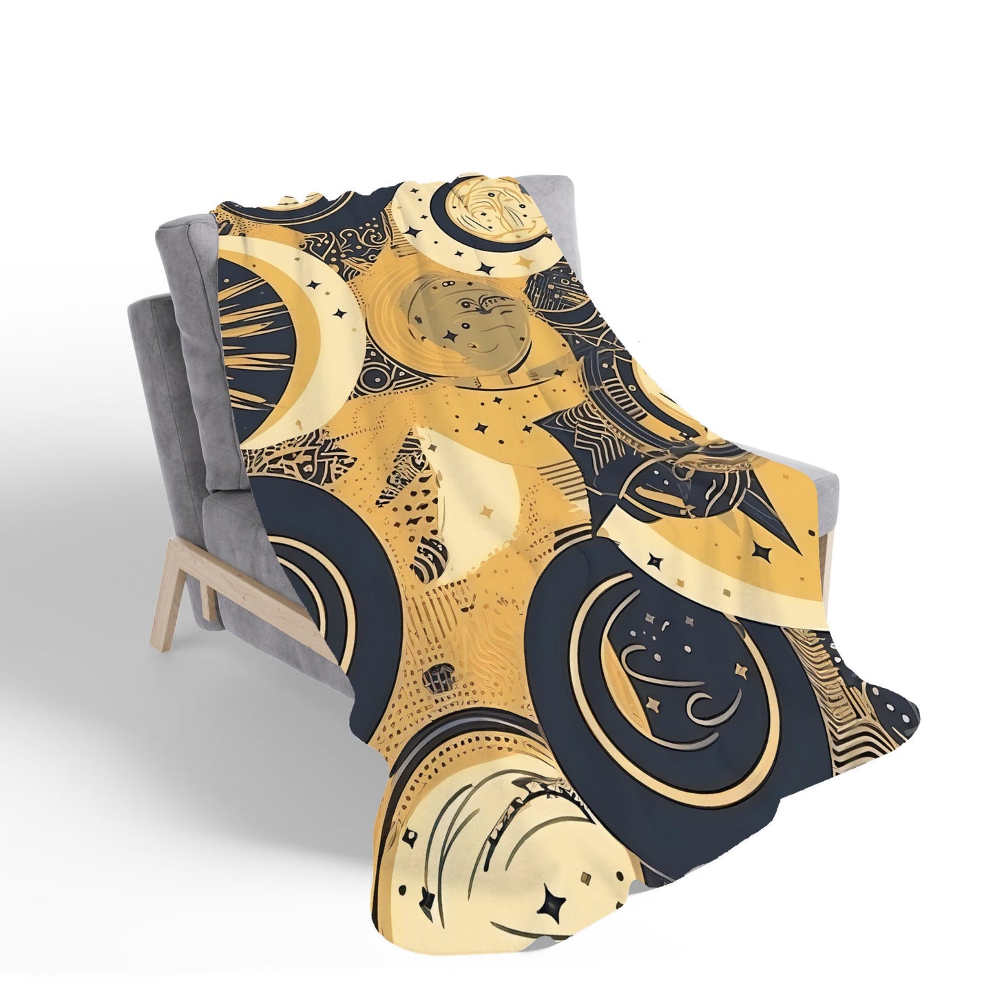 Blue Gold Moon and Sun Sherpa Blanket