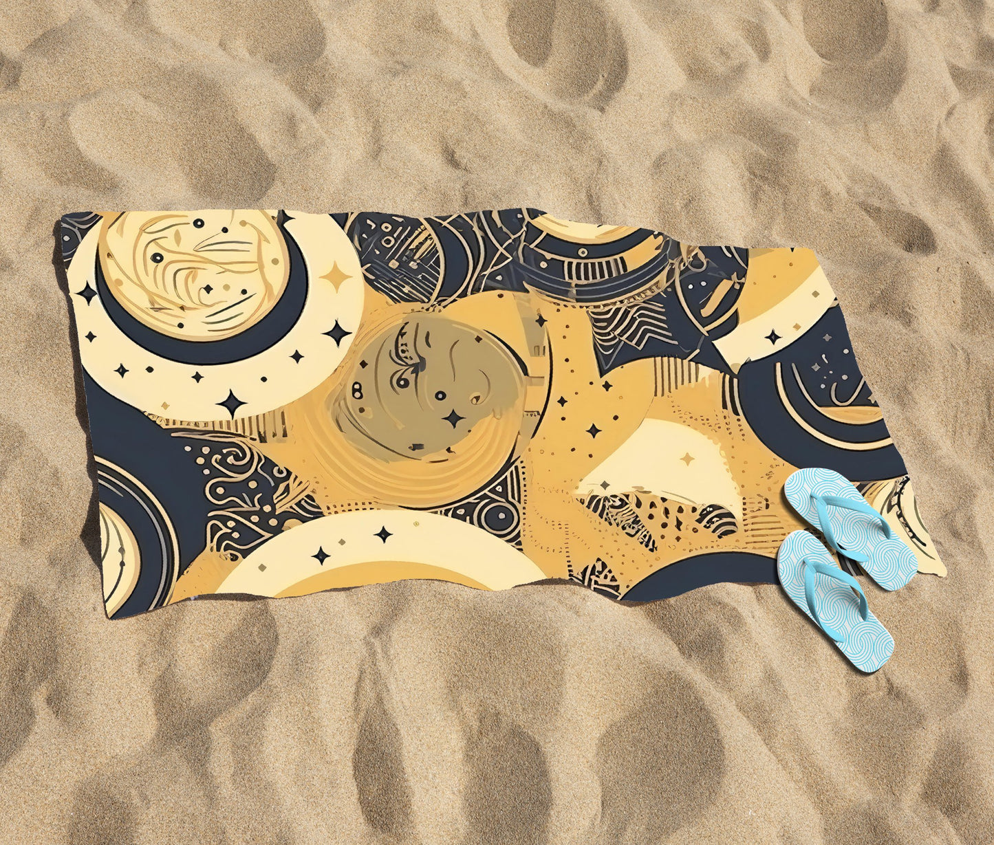 Blue Gold Moon and Sun Beach Towel