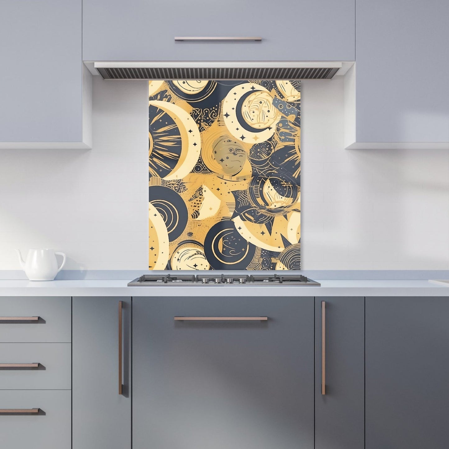 Blue Gold Moon and Sun Kitchen Splashback