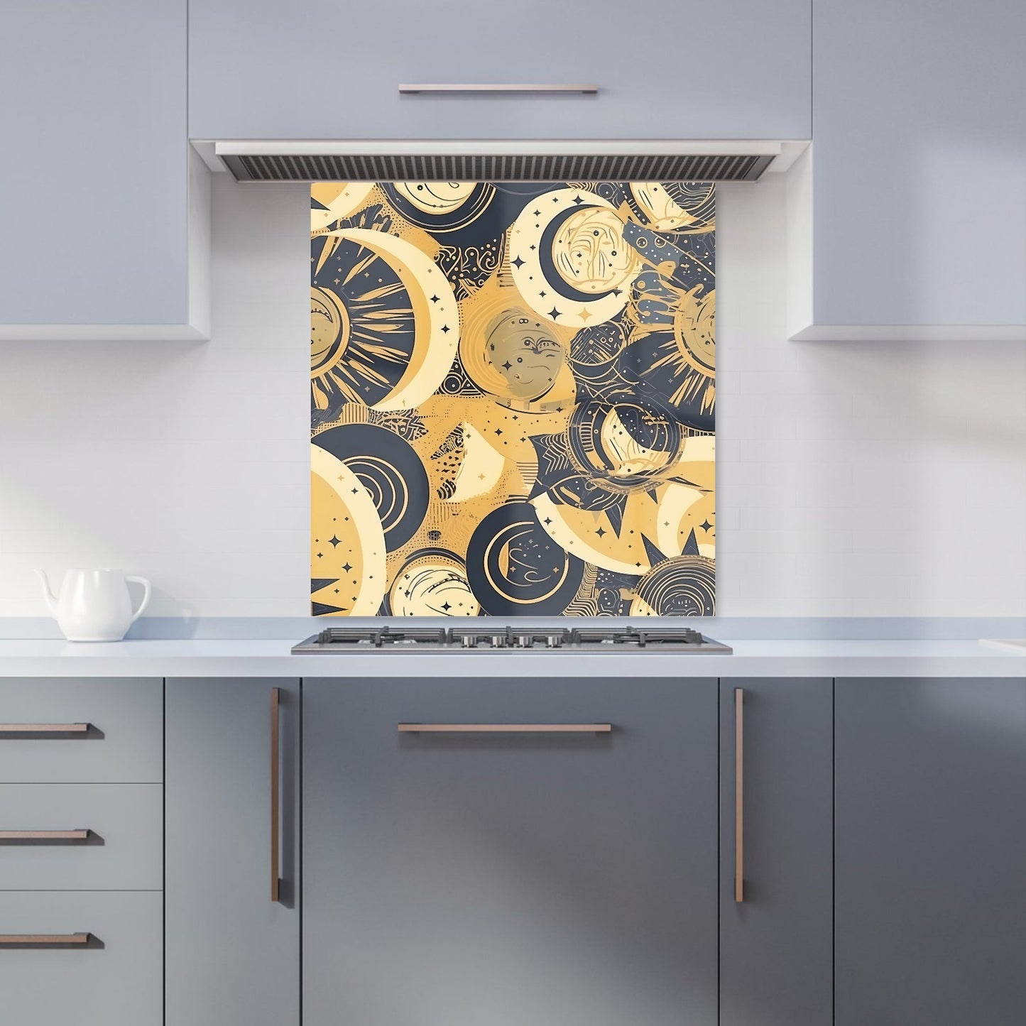 Blue Gold Moon and Sun Kitchen Splashback