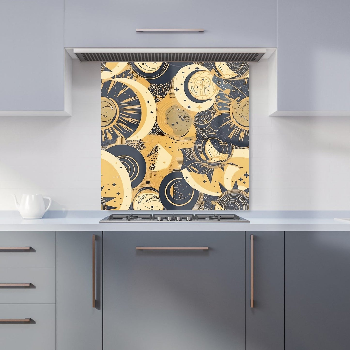 Blue Gold Moon and Sun Kitchen Splashback