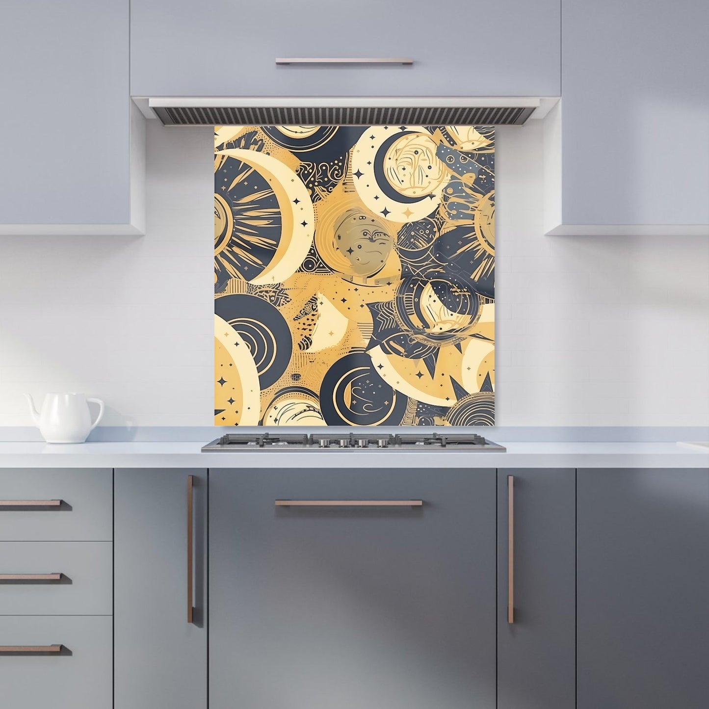 Blue Gold Moon and Sun Kitchen Splashback