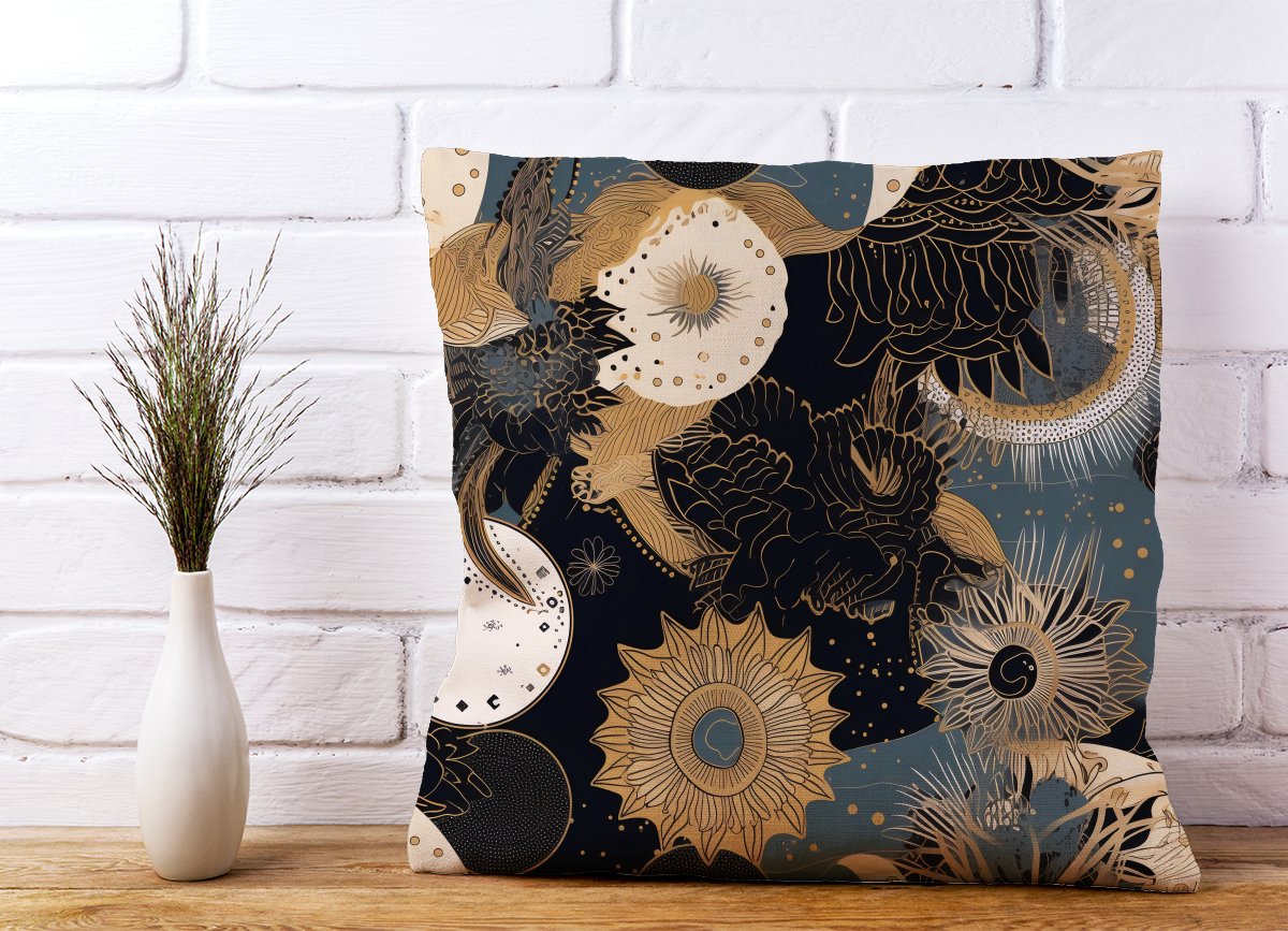 Abstract Blue Gold Moon Sun Cushions