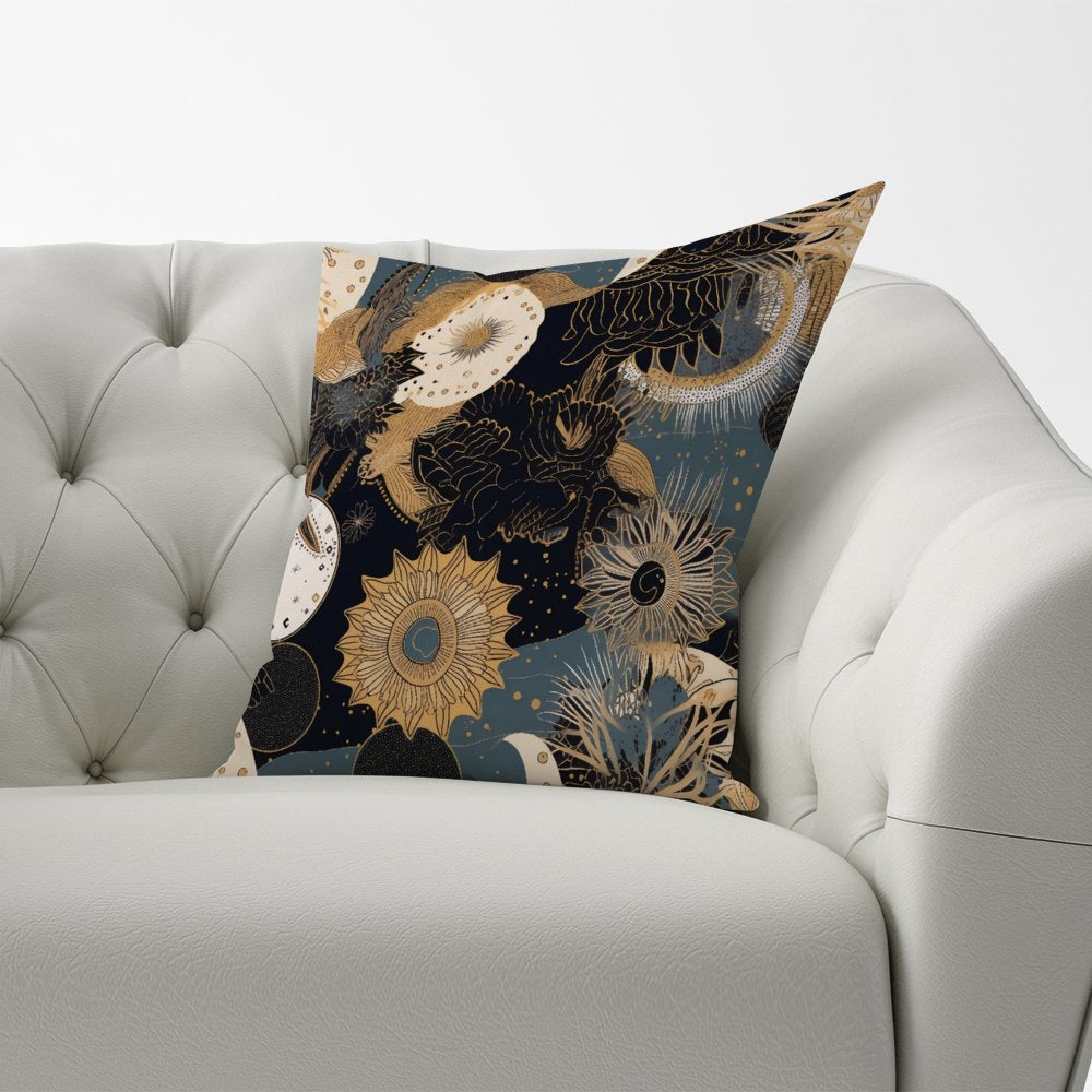 Abstract Blue Gold Moon Sun Cushions