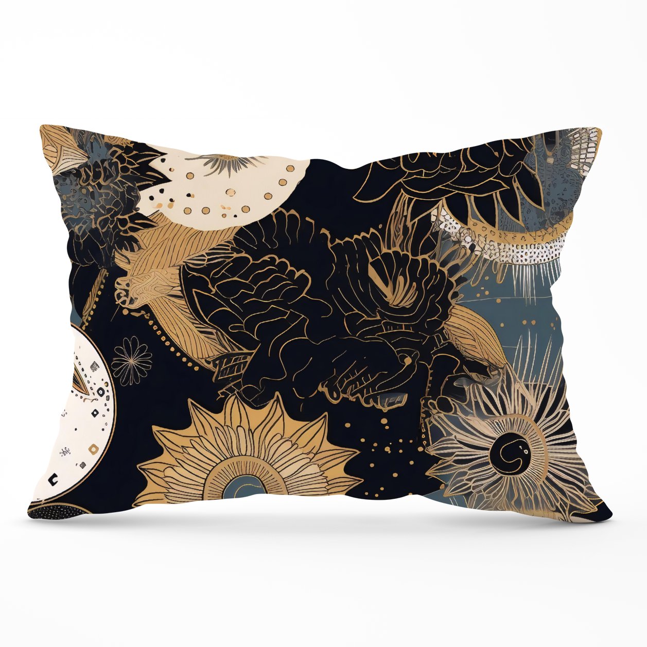Abstract Blue Gold Moon Sun Cushions