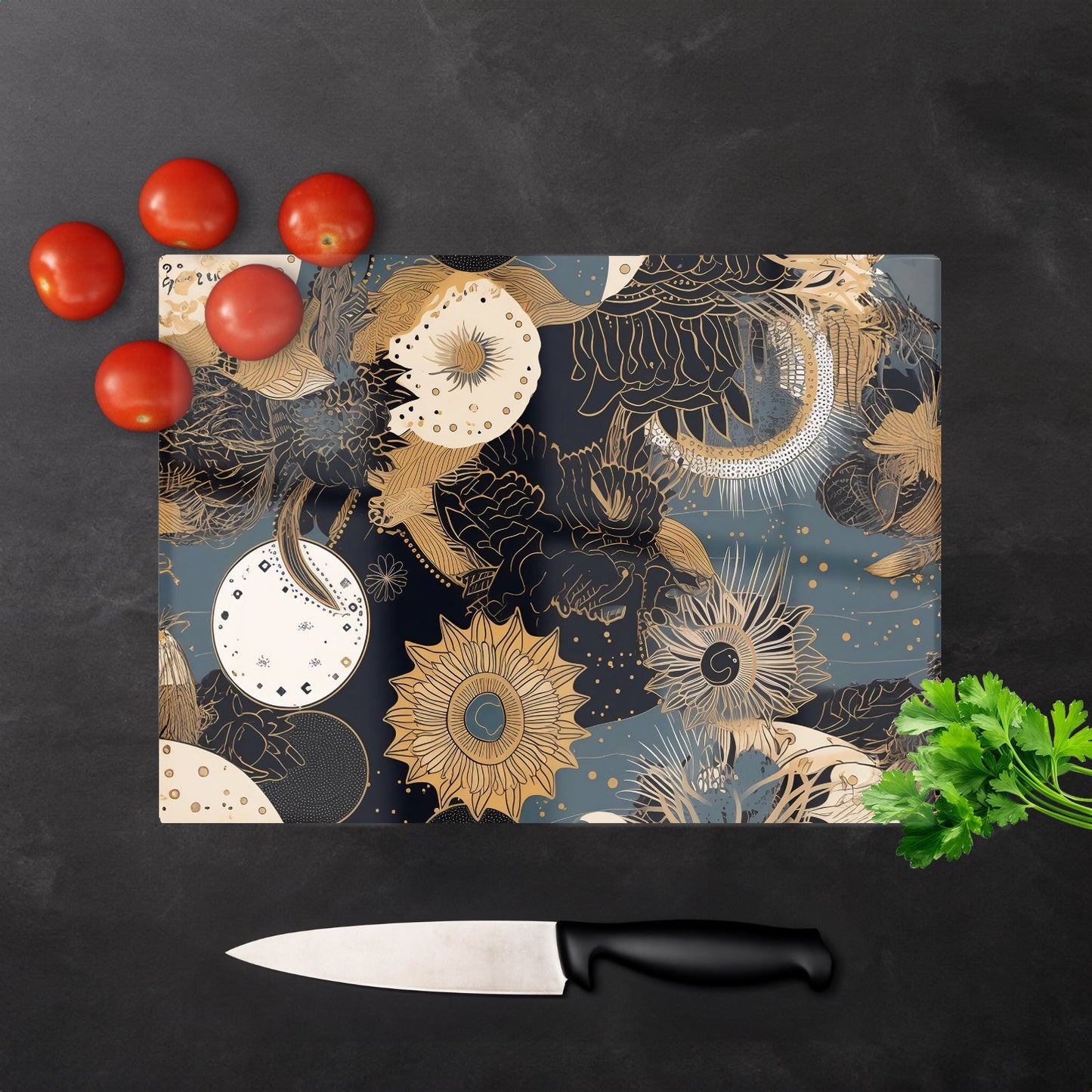 Abstract Blue Gold Moon Sun Glass Chopping Board