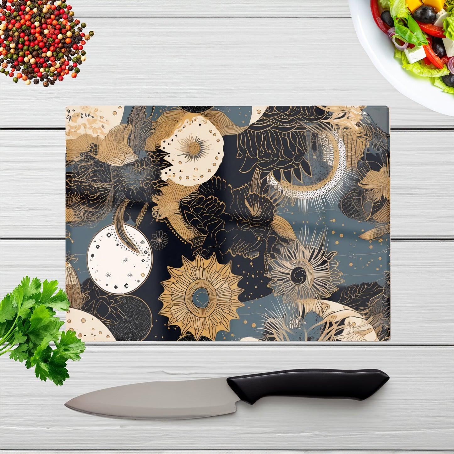 Abstract Blue Gold Moon Sun Glass Chopping Board