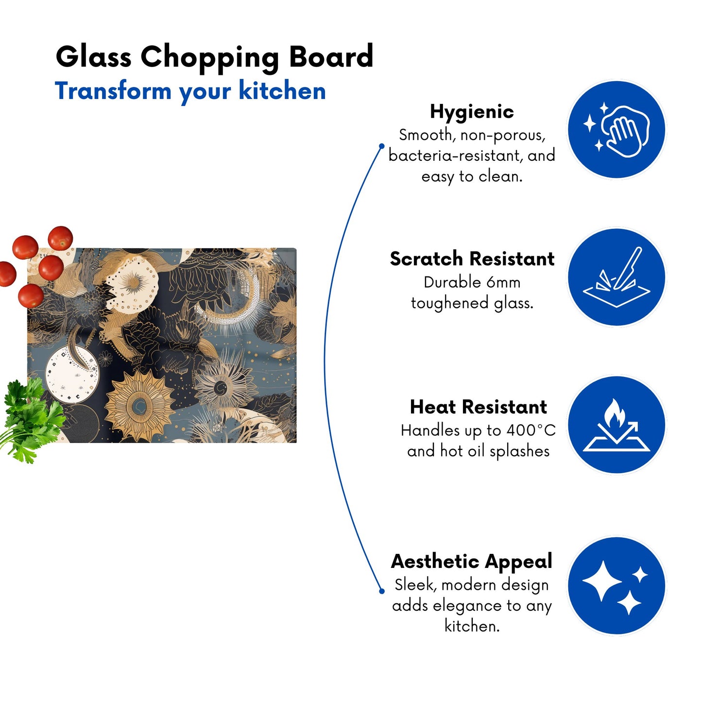 Abstract Blue Gold Moon Sun Glass Chopping Board