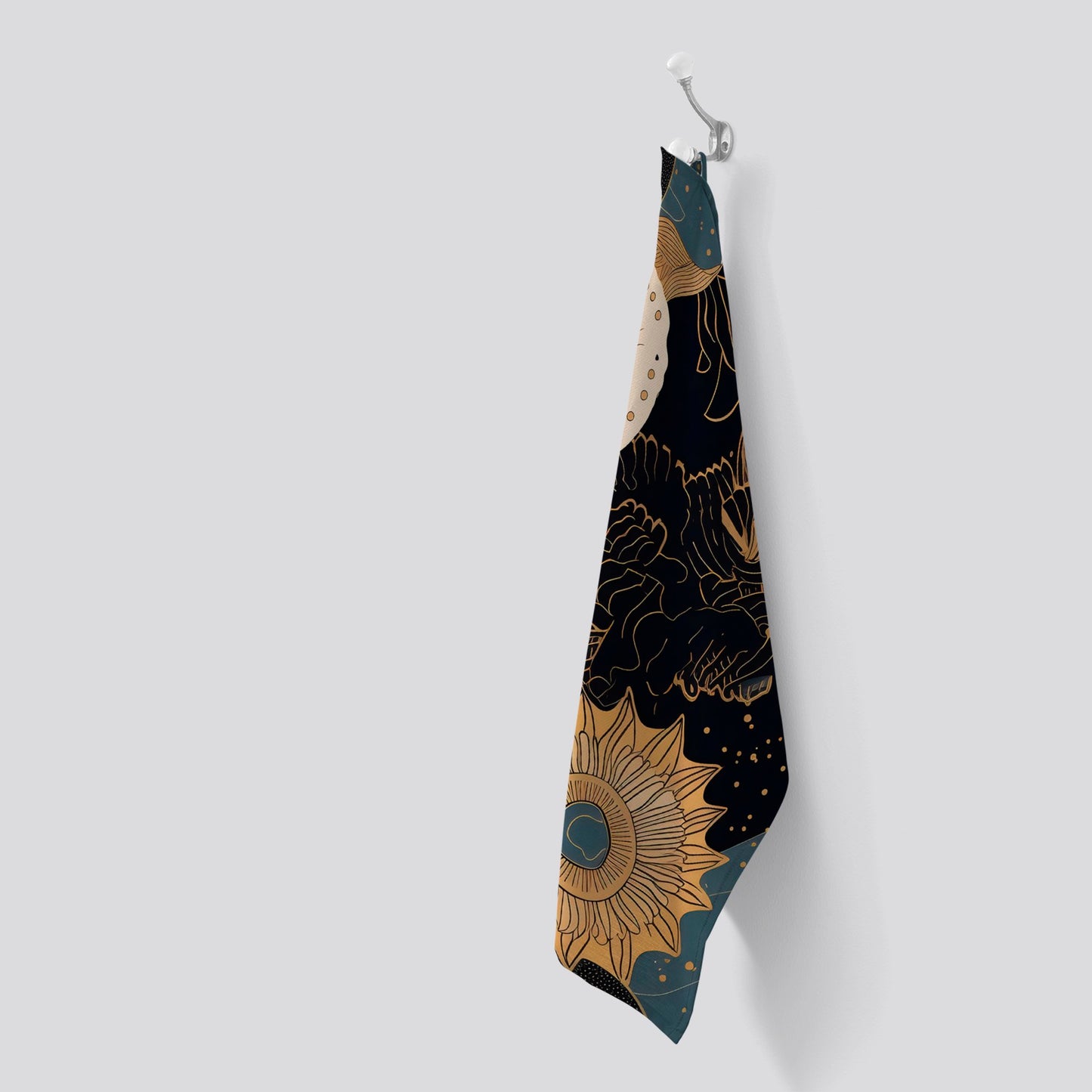 Abstract Blue Gold Moon Sun Tea Towel