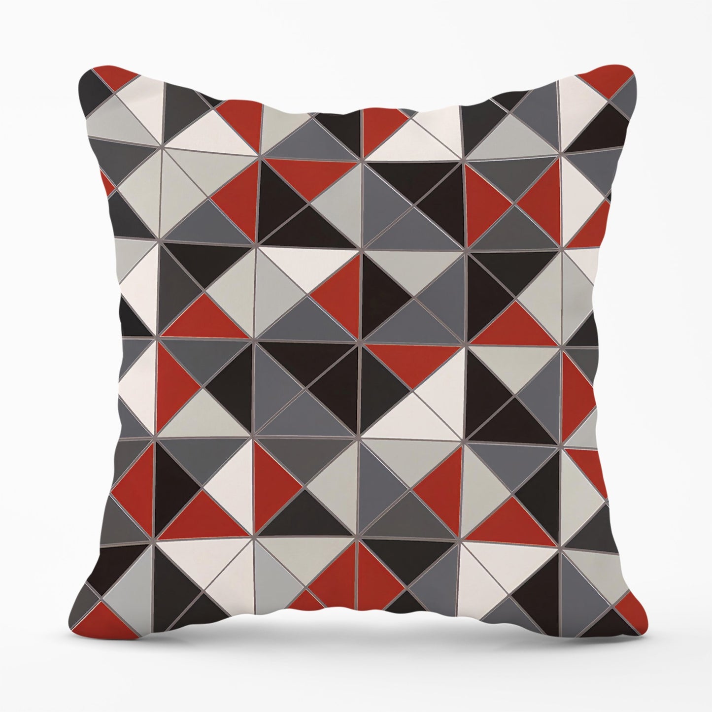 Grey Red Triangle Geometric Cushions