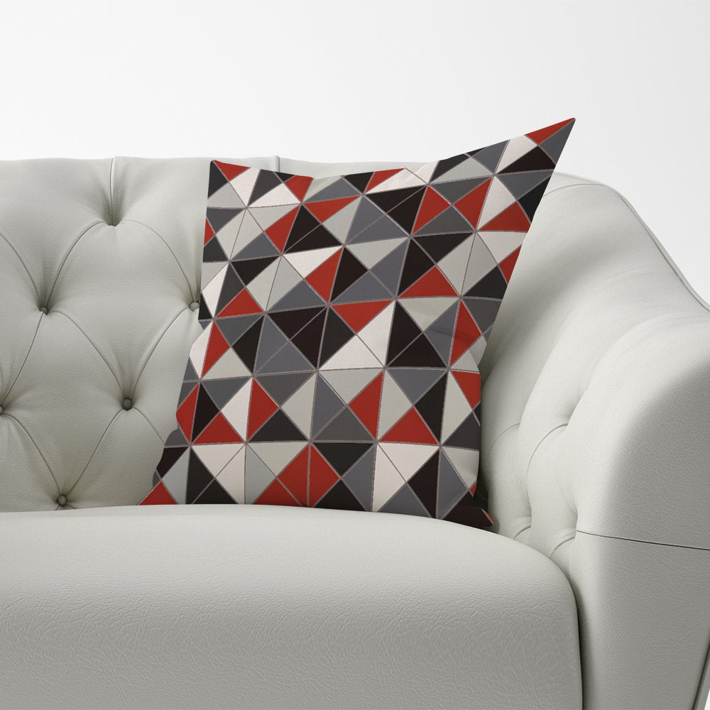 Grey Red Triangle Geometric Cushions