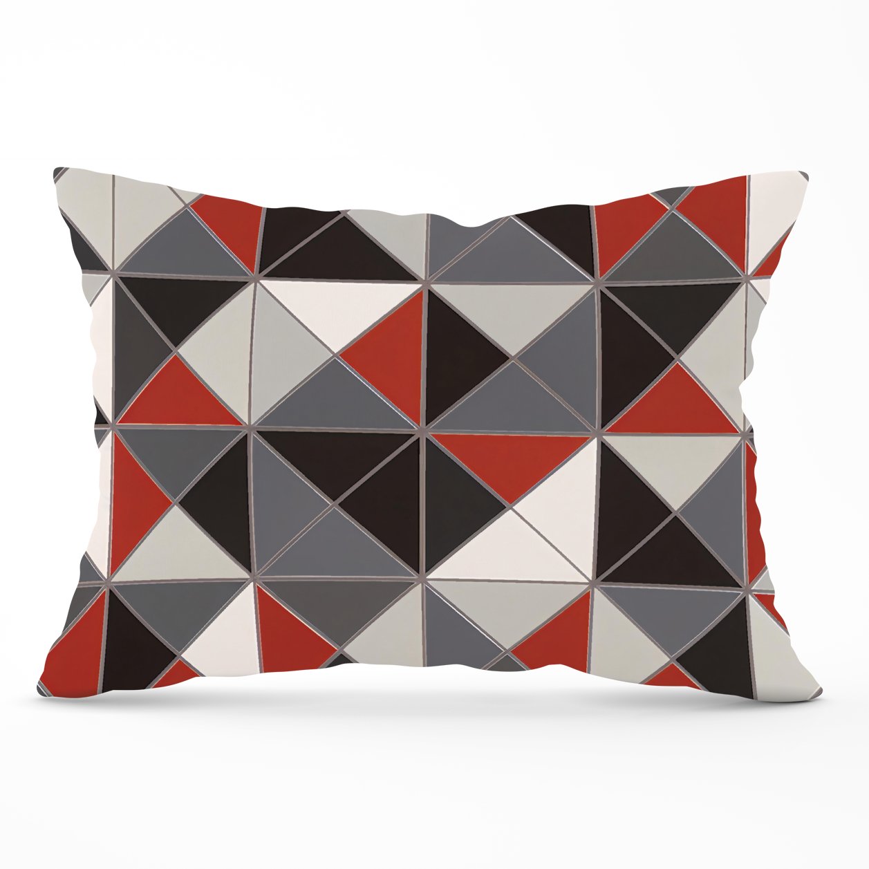 Grey Red Triangle Geometric Cushions
