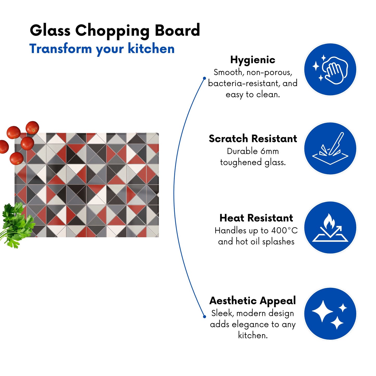 Grey Red Triangle Geometric Glass Chopping Board