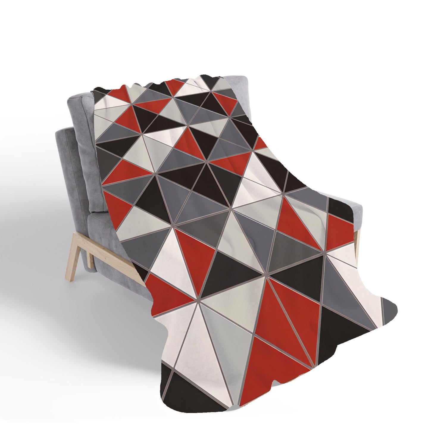 Grey Red Triangle Geometric Sherpa Blanket