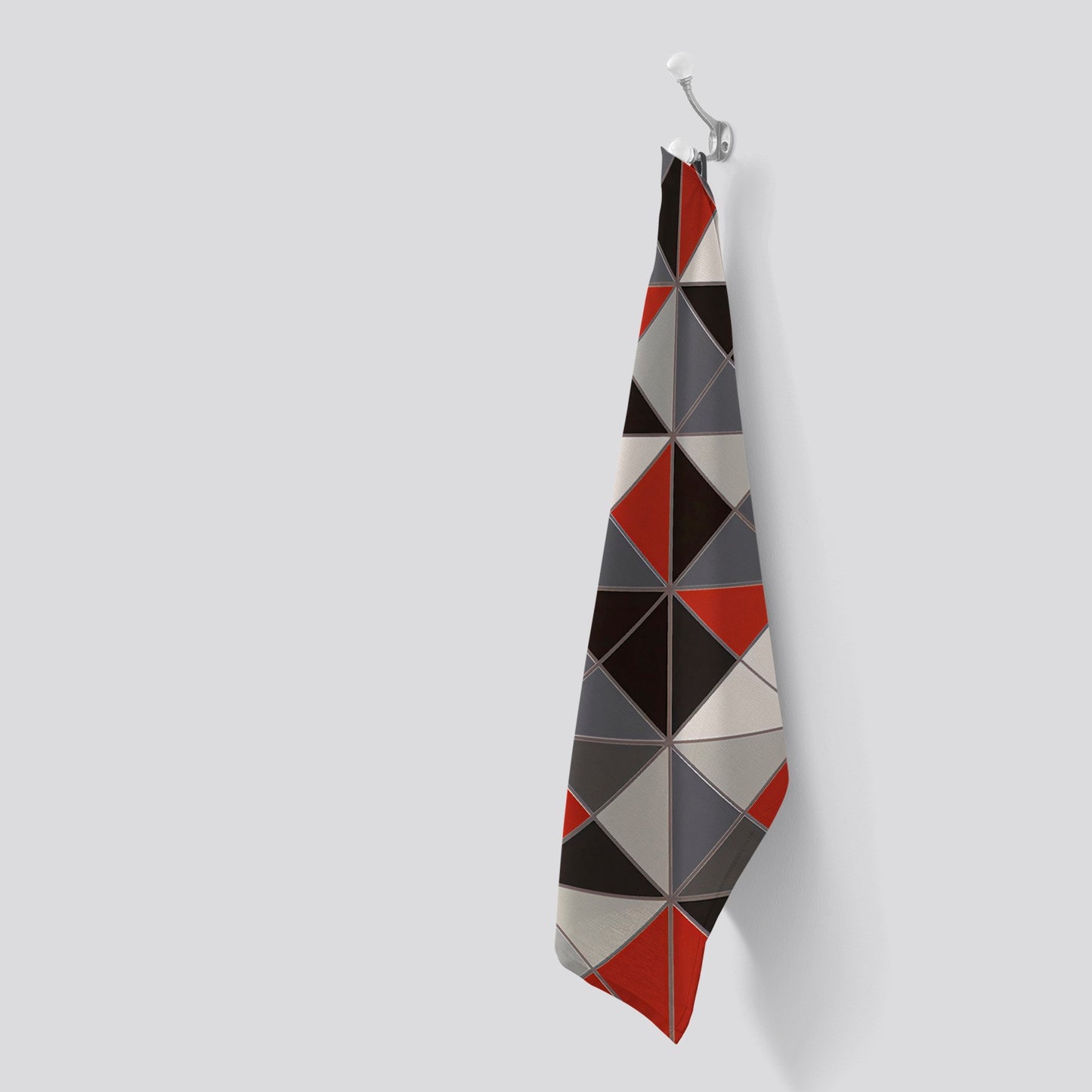 Grey Red Triangle Geometric Tea Towel