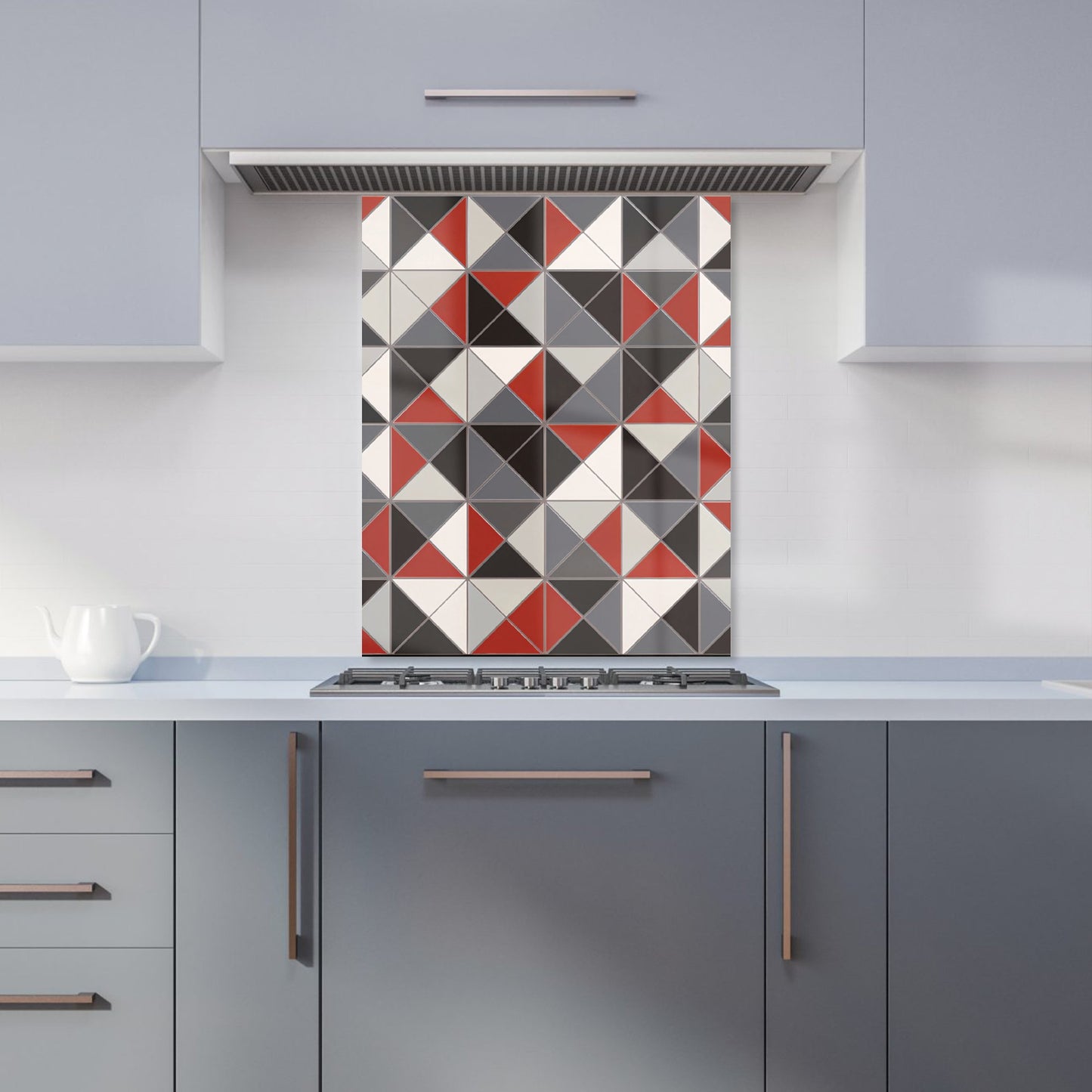 Grey Red Triangle Geometric Kitchen Splashback