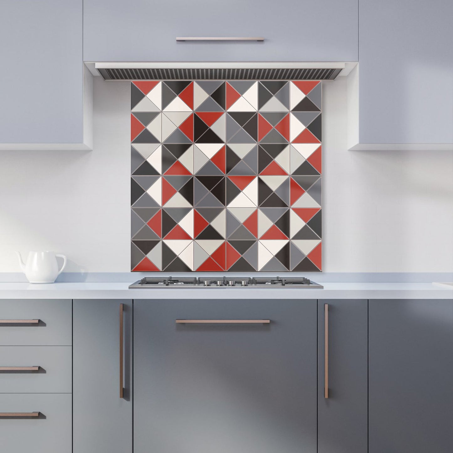 Grey Red Triangle Geometric Kitchen Splashback