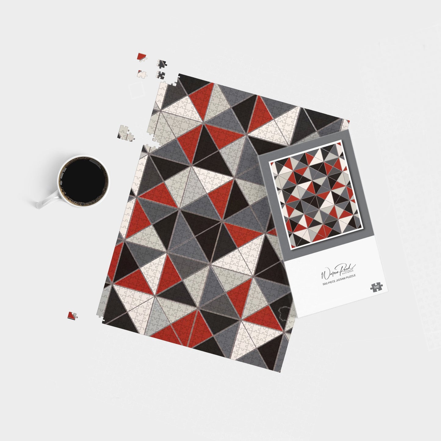 Grey Red Triangle Geometric Jigsaw Puzzle