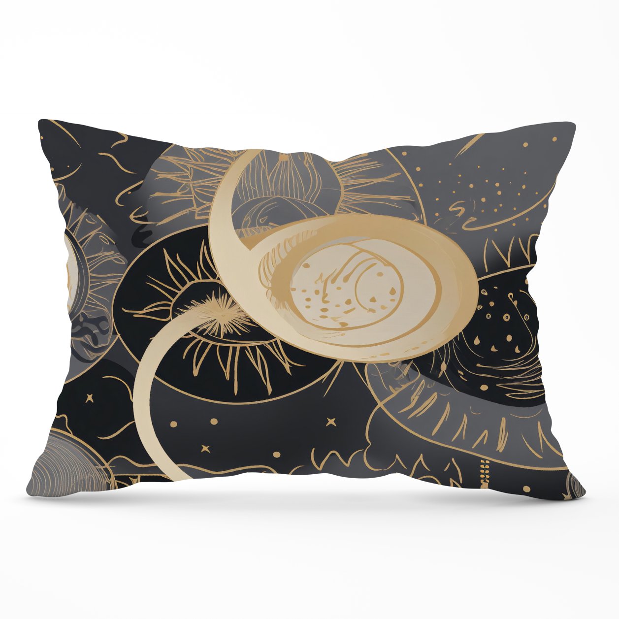 Abstract Silver Gold Sun and Moon Cushions