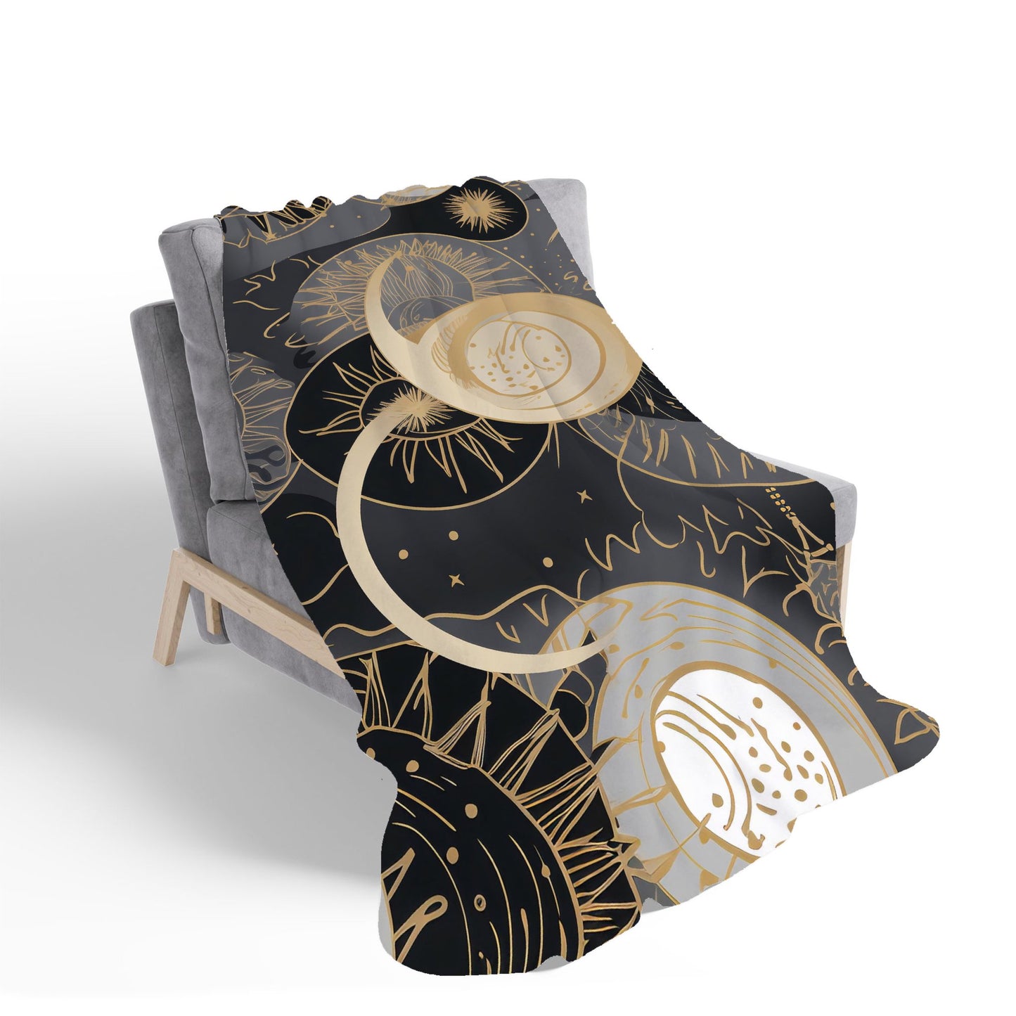Abstract Silver Gold Sun and Moon Sherpa Blanket