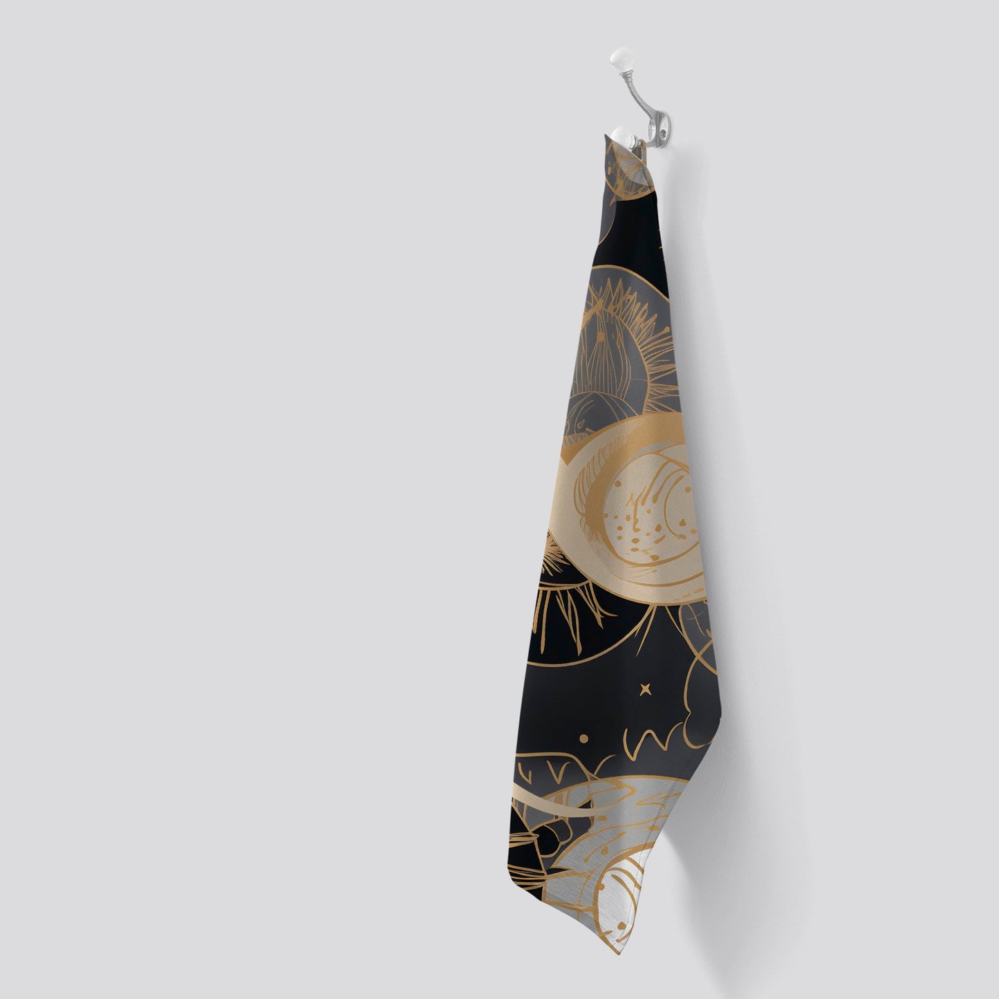 Abstract Silver Gold Sun and Moon Tea Towel