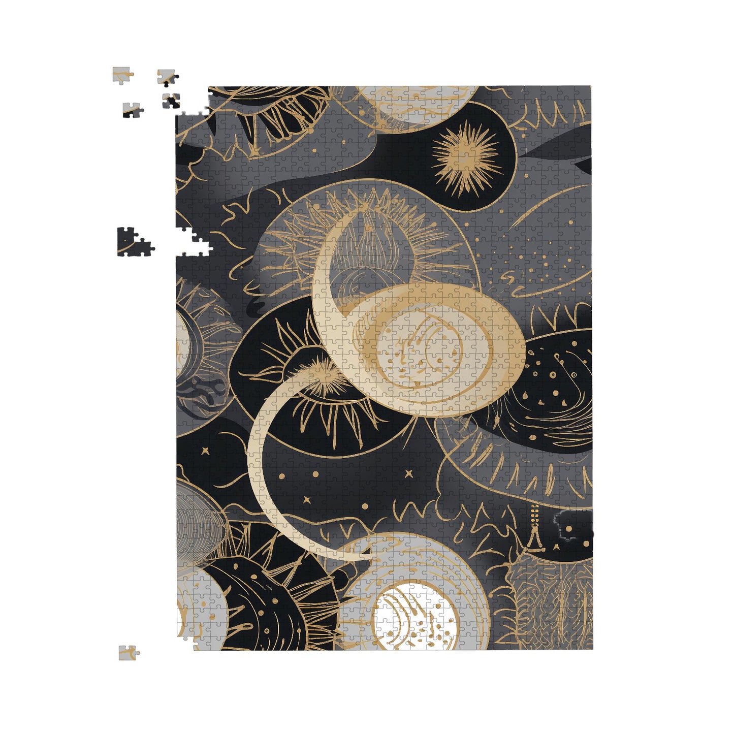 Abstract Silver Gold Sun and Moon Jigsaw Puzzle