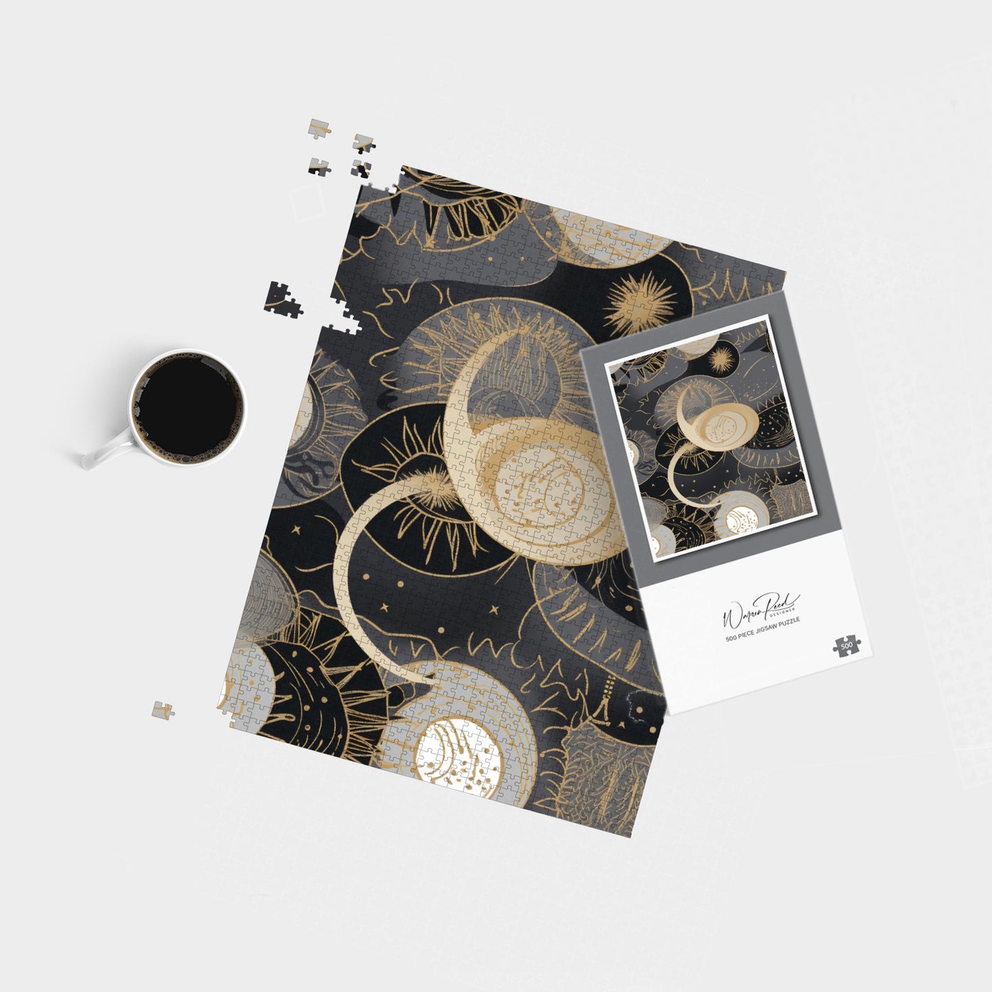 Abstract Silver Gold Sun and Moon Jigsaw Puzzle