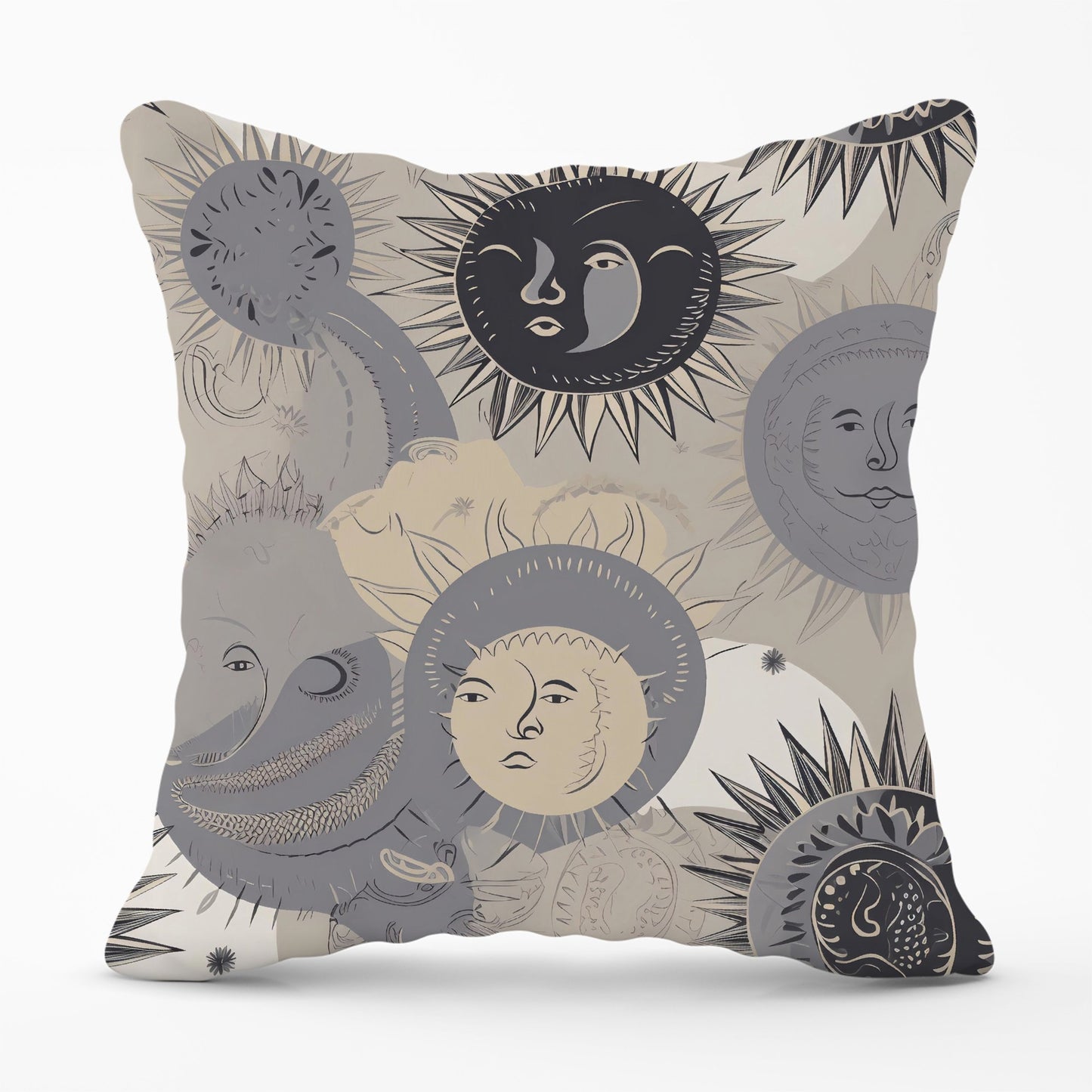 Grey Black Abstract Moon and Sun Cushions