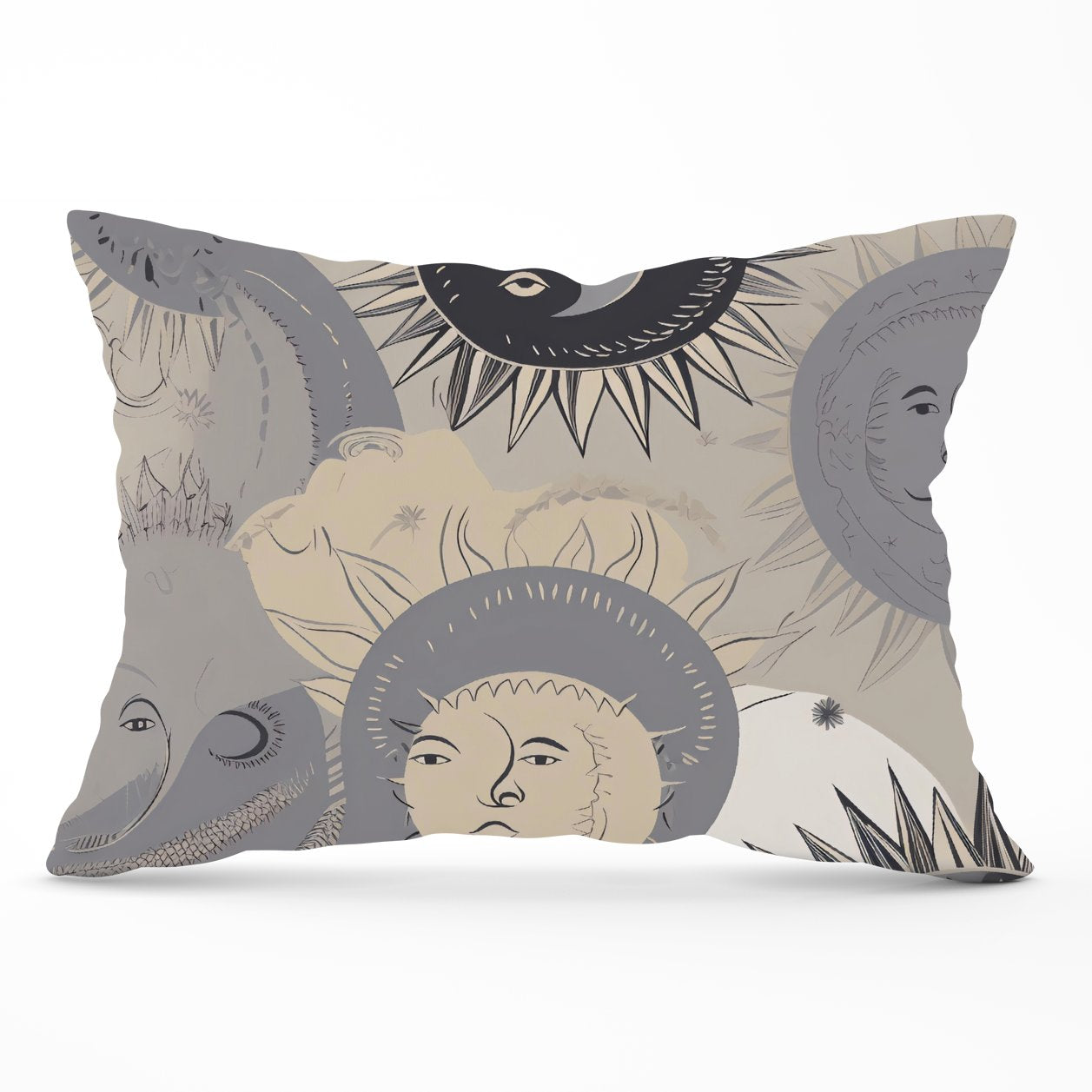 Grey Black Abstract Moon and Sun Cushions