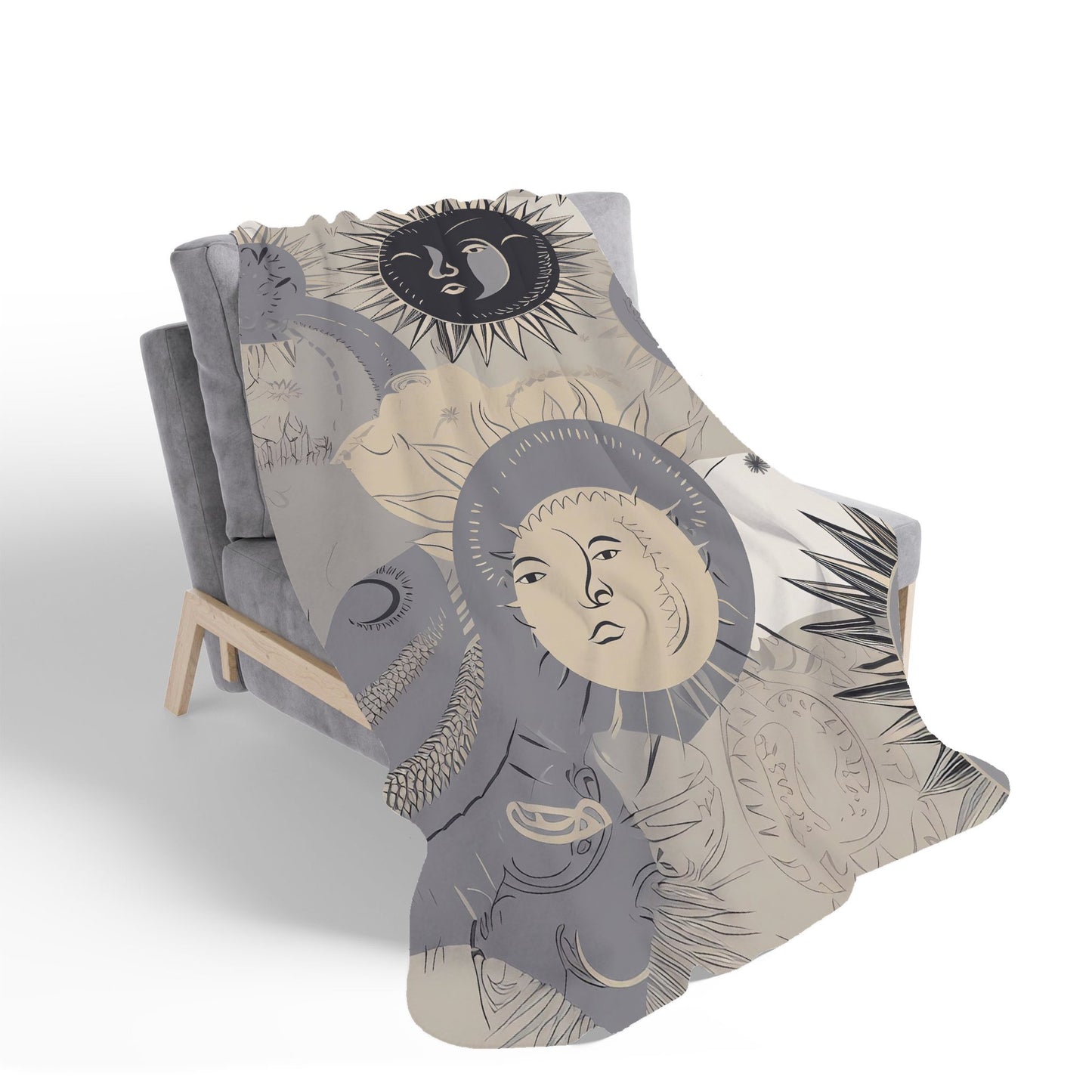 Grey Black Abstract Moon and Sun Sherpa Blanket