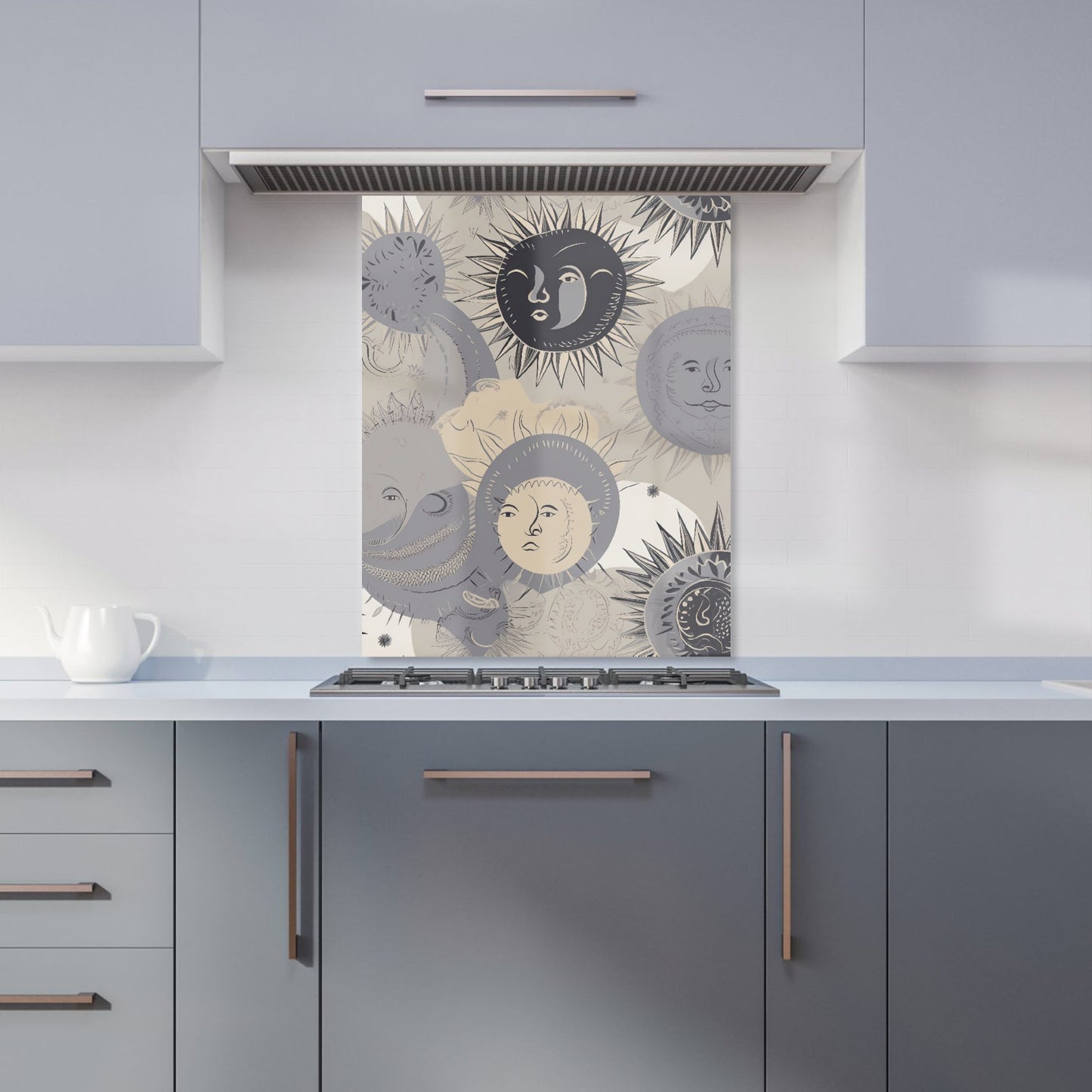 Grey Black Abstract Moon and Sun Kitchen Splashback