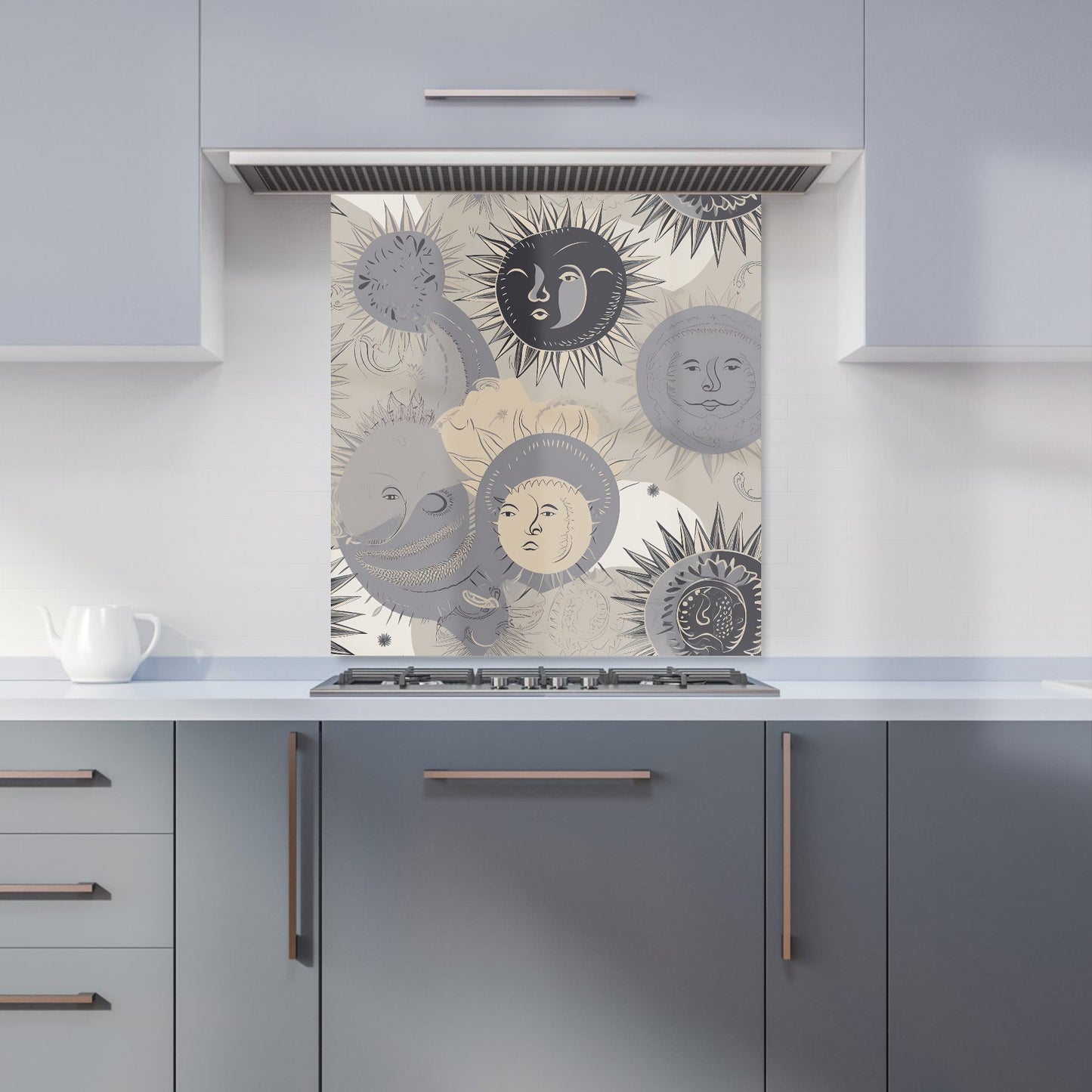 Grey Black Abstract Moon and Sun Kitchen Splashback