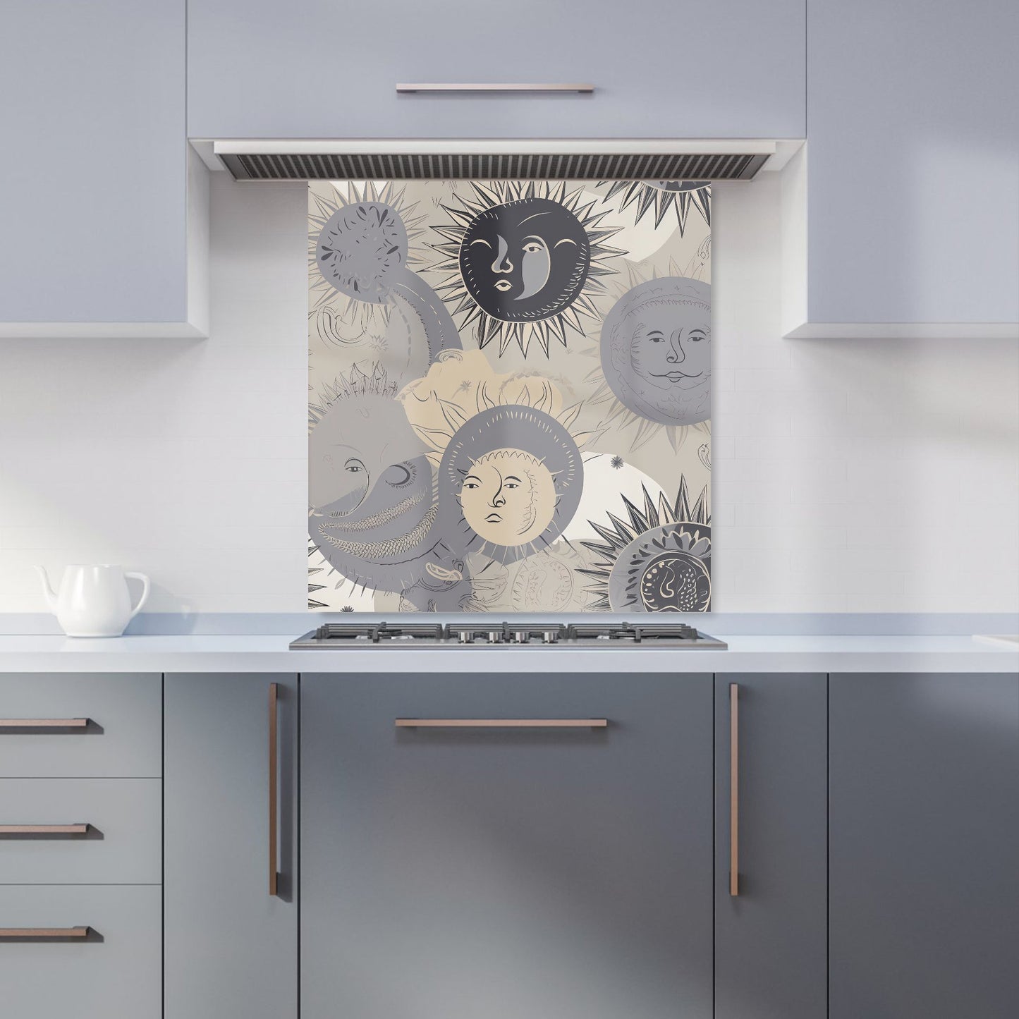 Grey Black Abstract Moon and Sun Kitchen Splashback