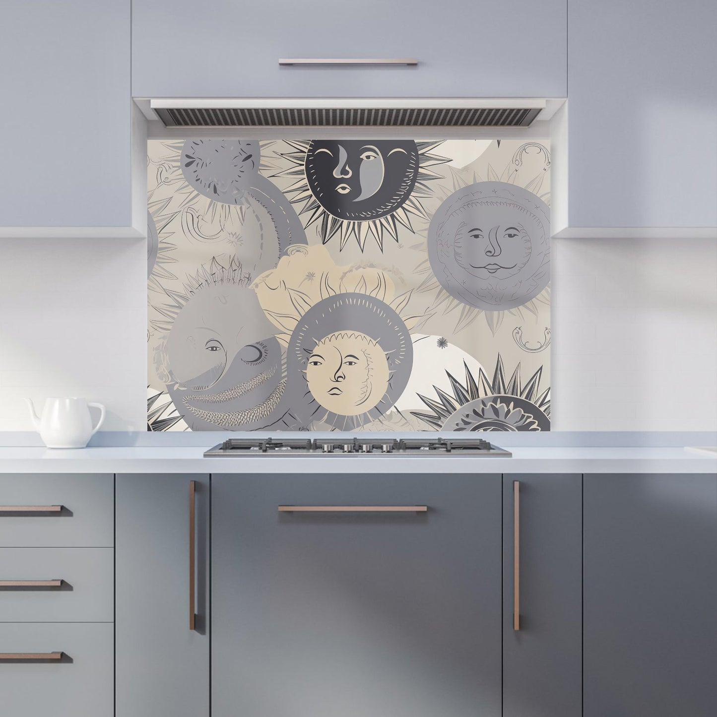 Grey Black Abstract Moon and Sun Kitchen Splashback