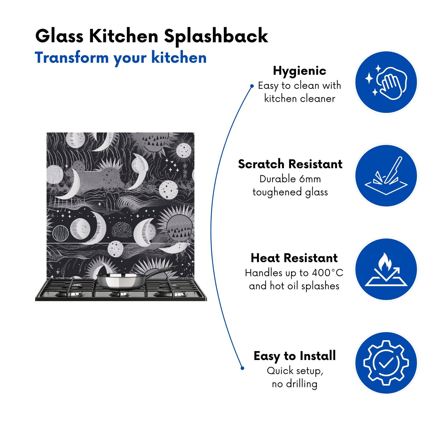 Abstract Black White Moon and Sun Kitchen Splashback