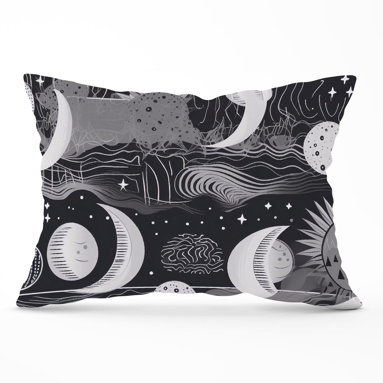 Abstract Black White Moon and Sun Cushions