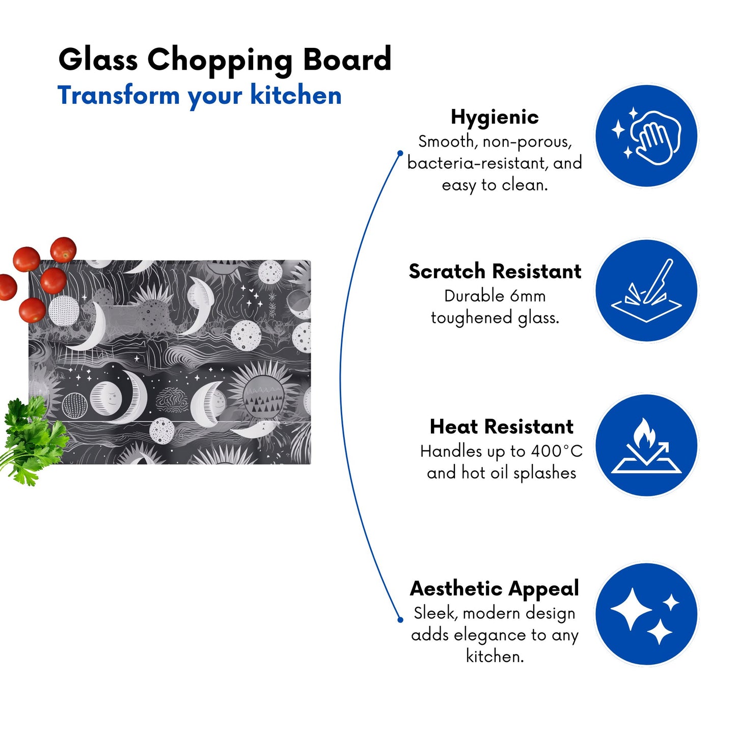 Abstract Black White Moon And Sun Glass Chopping Board